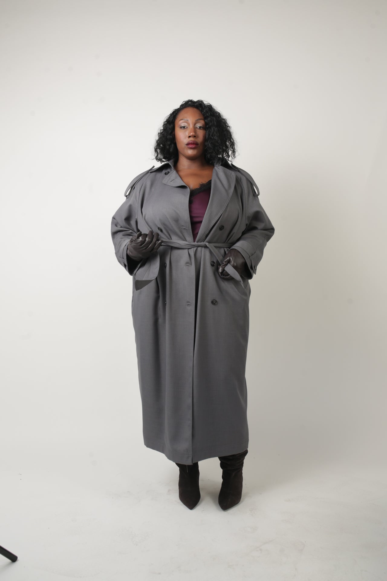 Delia Long Oversized Trench- Grey Wool