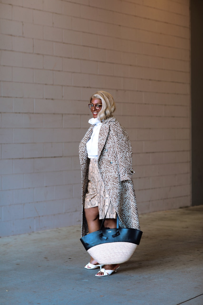 Aria Double Breasted Trench-  Geo Brown Cream