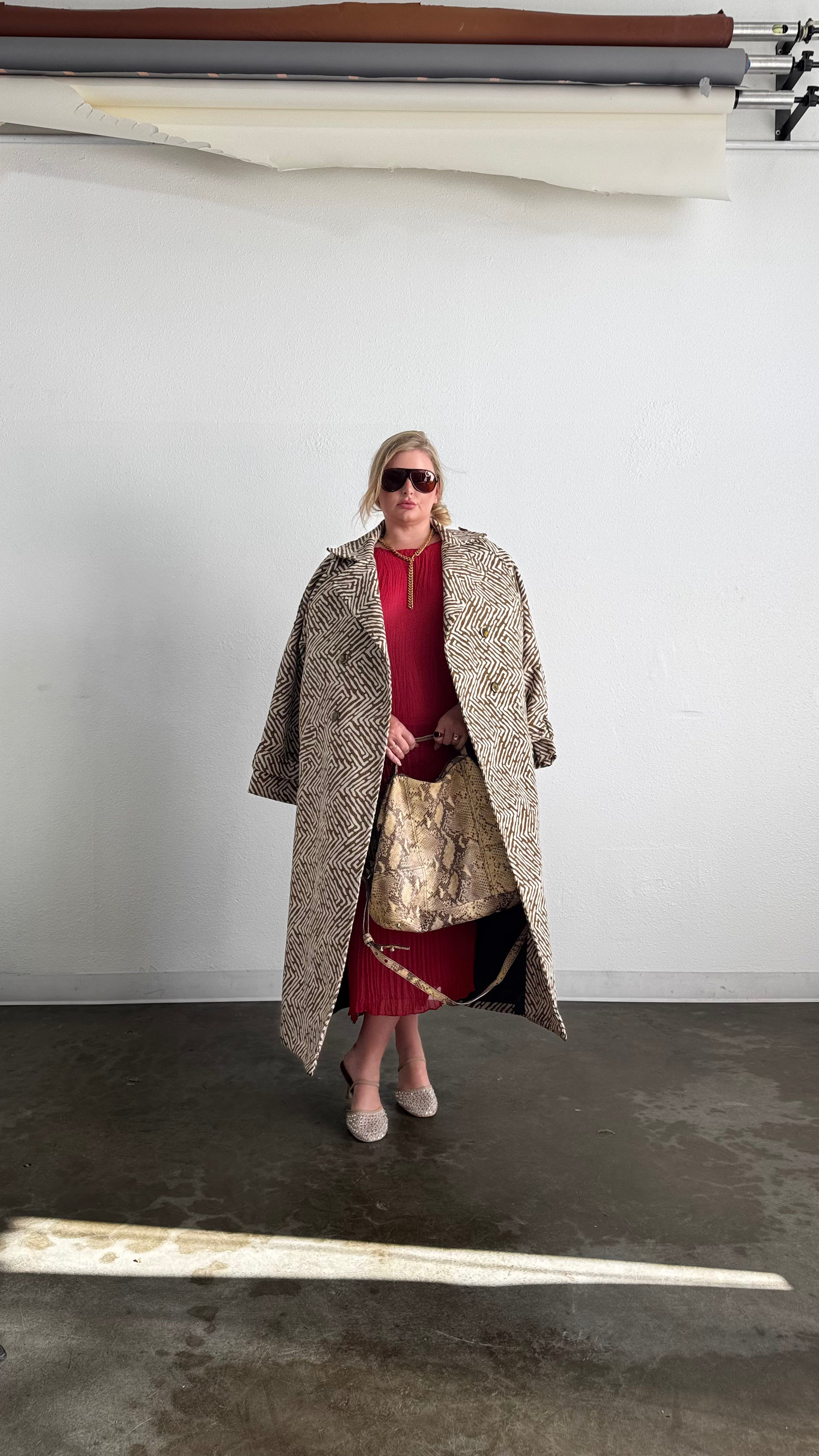 Aria Double Breasted Trench-  Geo Brown Cream