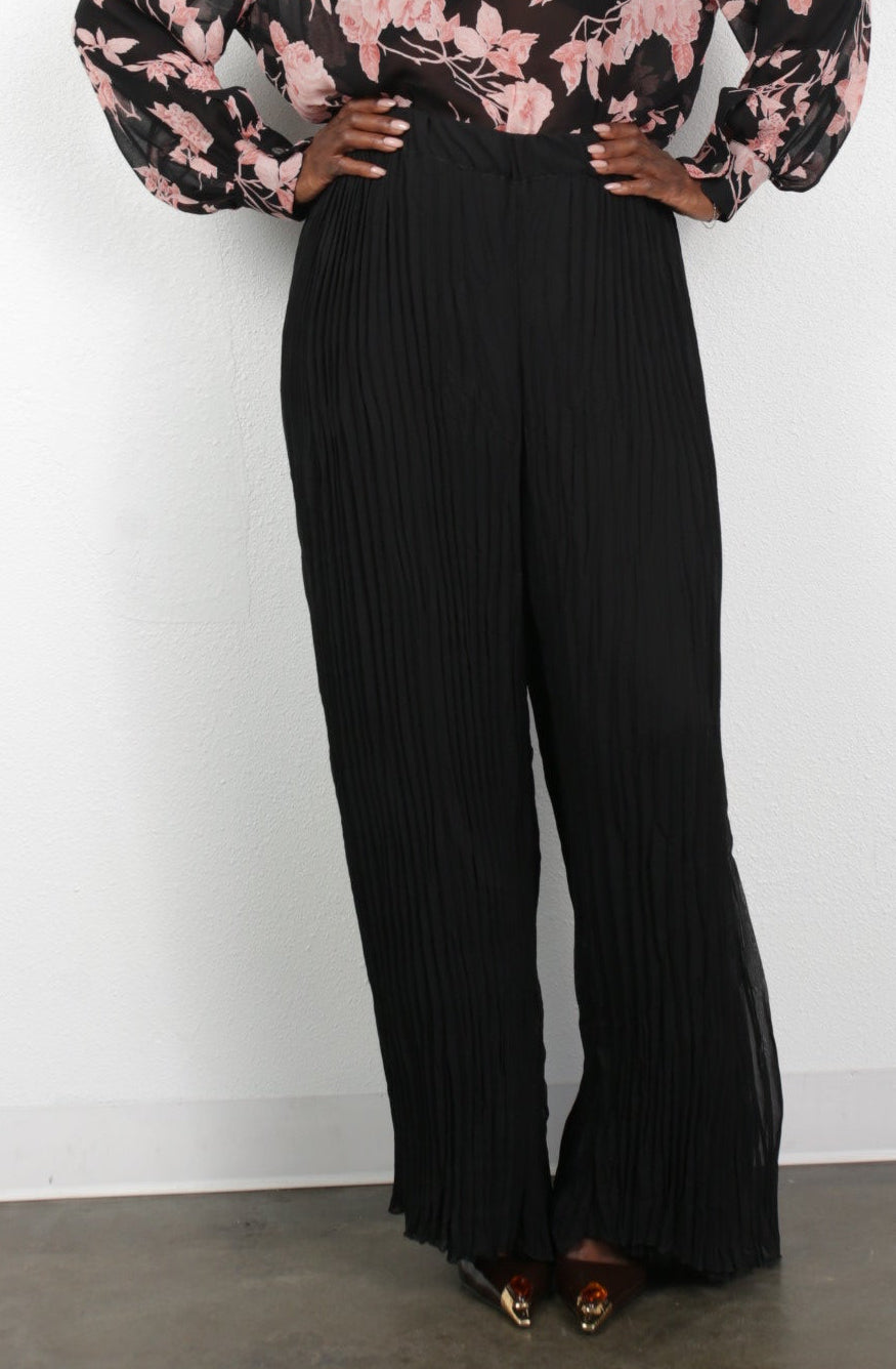 Amara Pleated Wide Leg Pant - Classic Black