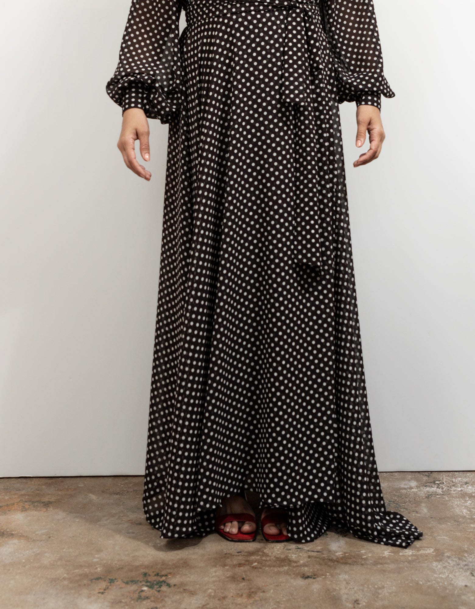 The Maxi Wrap Dress- New Polka Dot Black White