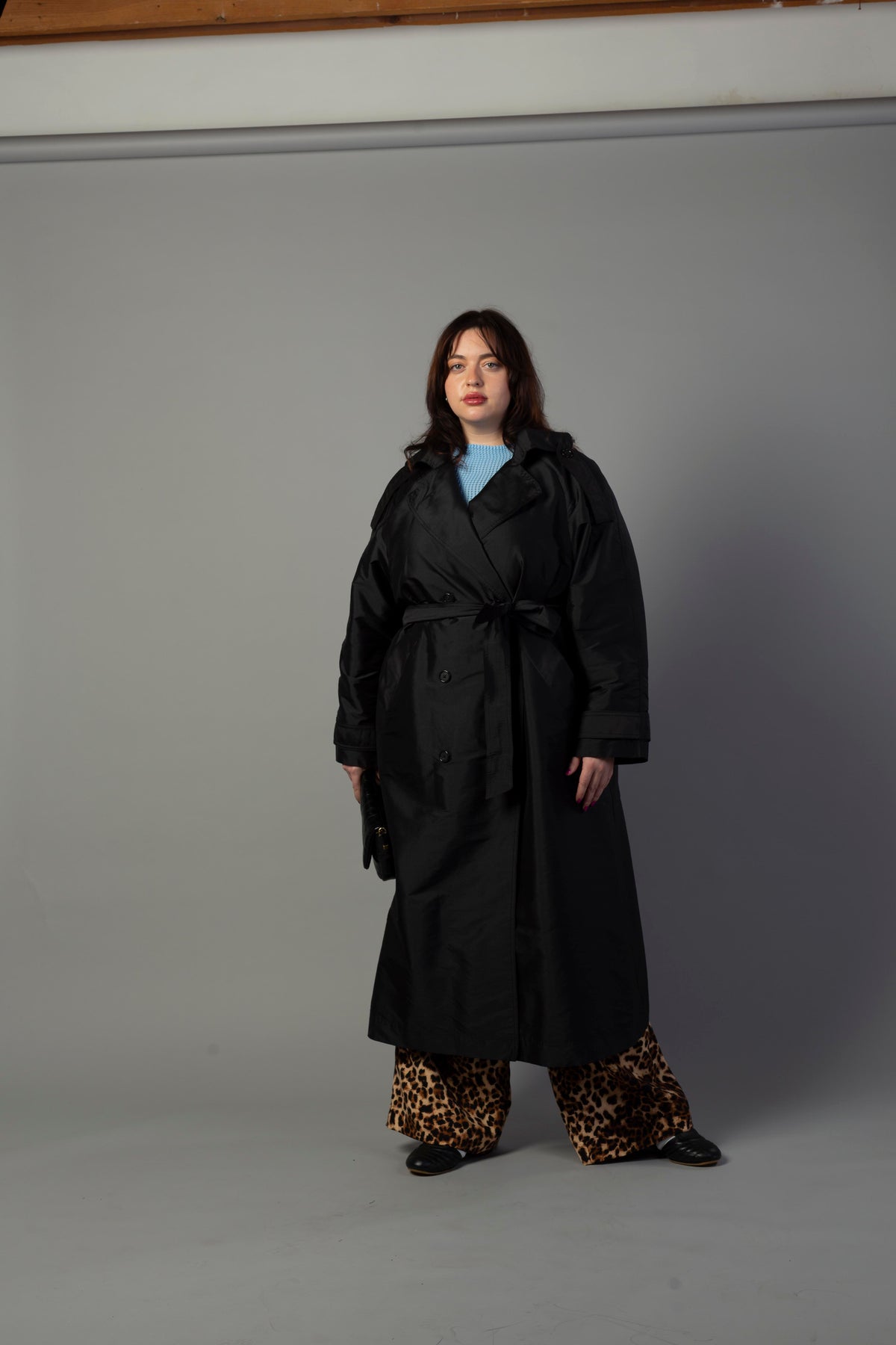 Delia Long Oversized Trench- Black Dupioni