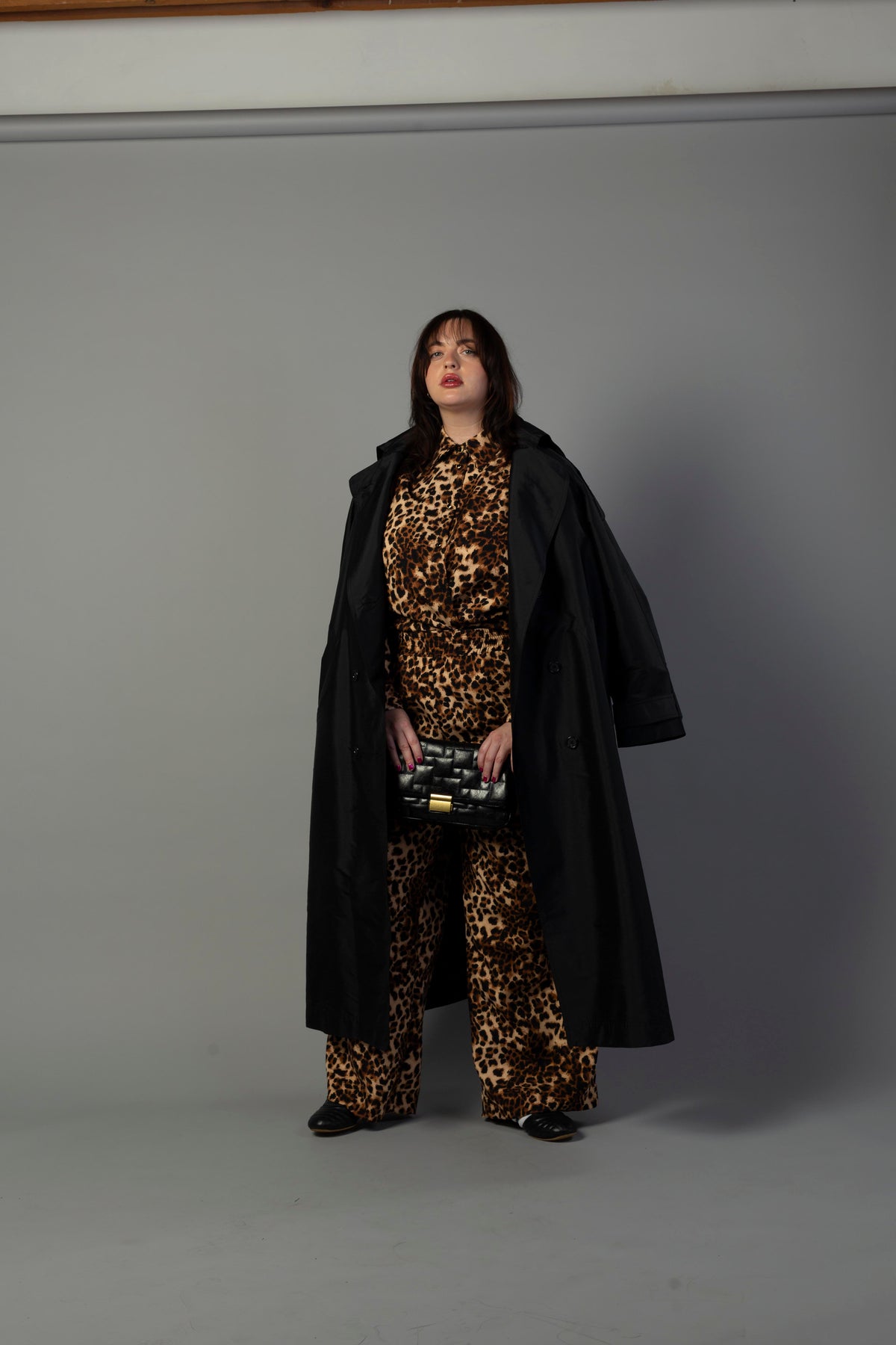 Delia Long Oversized Trench- Black Dupioni