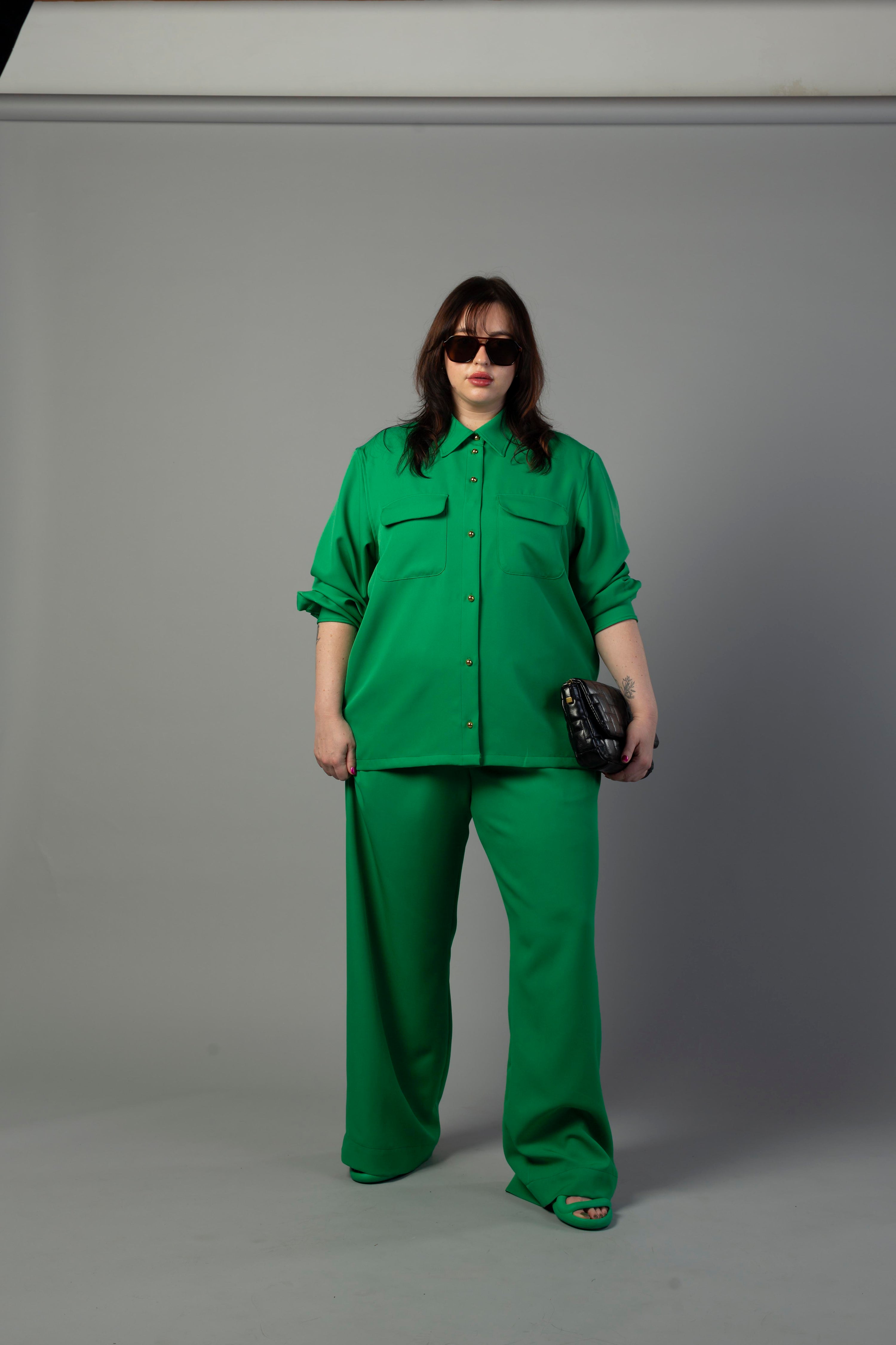 Riley Wide Pajama Style Pant- Green