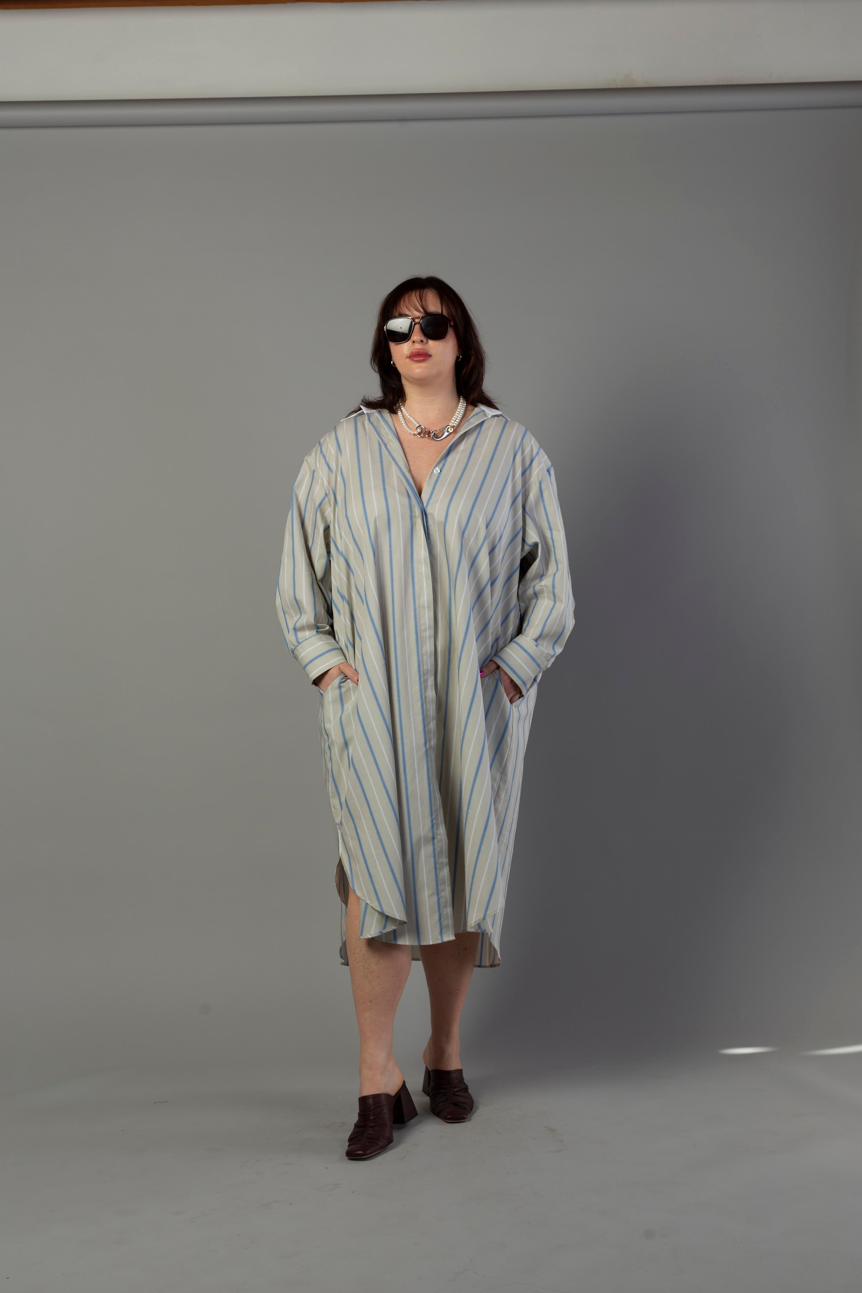 Mia Oversized Shirt Dress- Multi Stripe