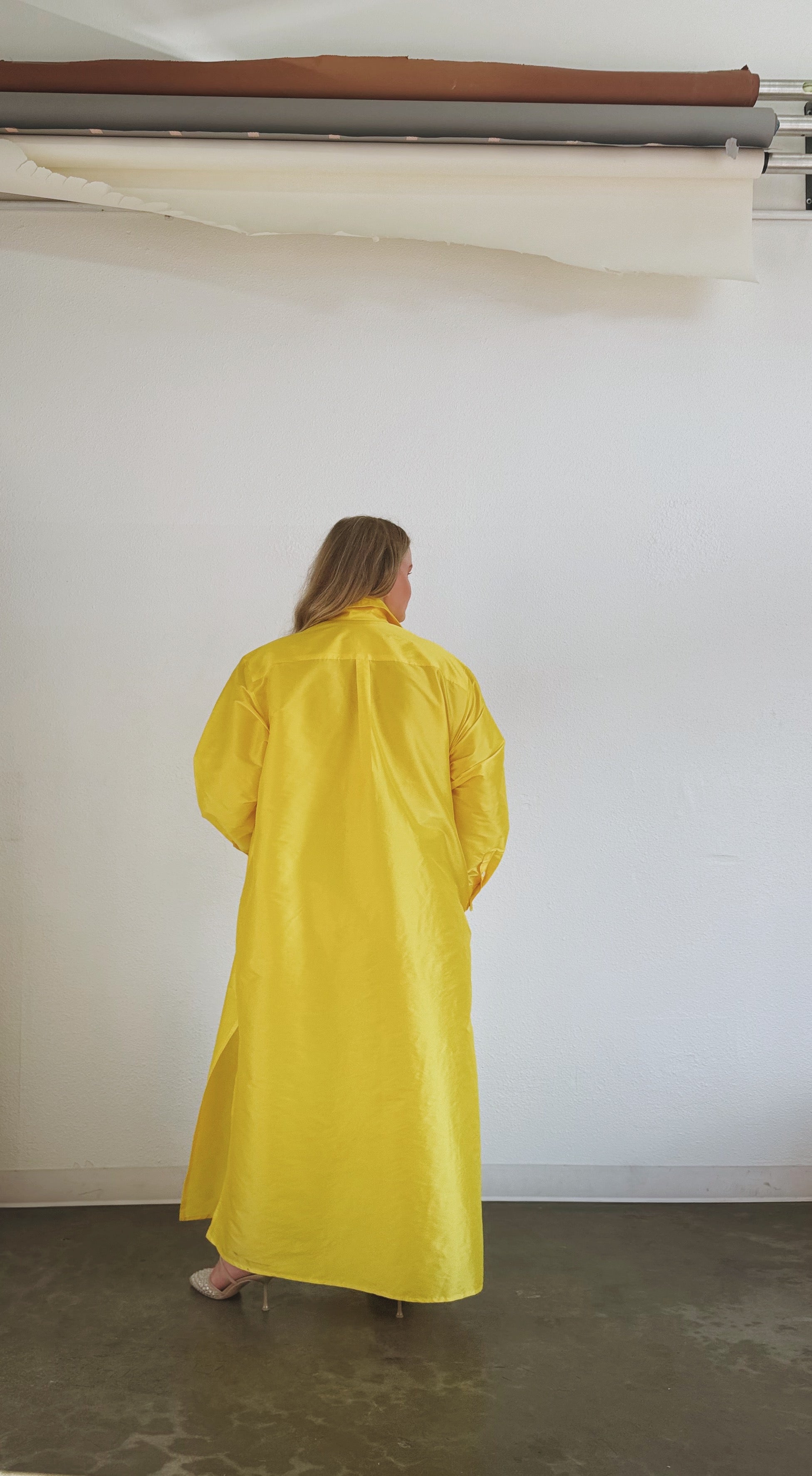 Ultra Maxi Shirt Dress - Yellow Dupioni