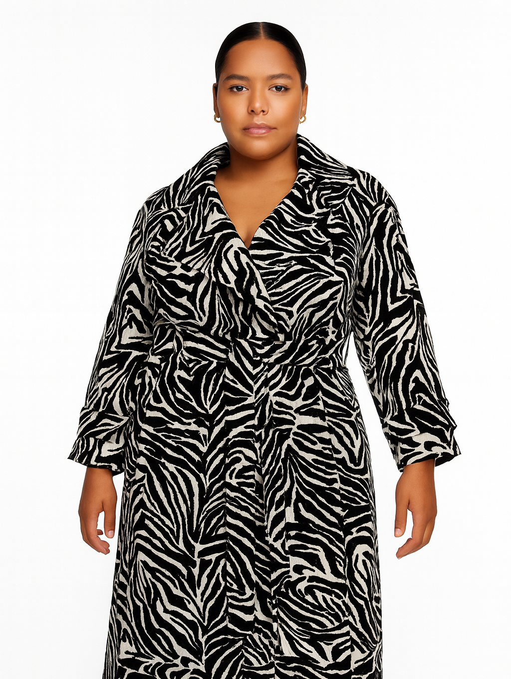 Aria Double Breasted Trench- Black White Zebra