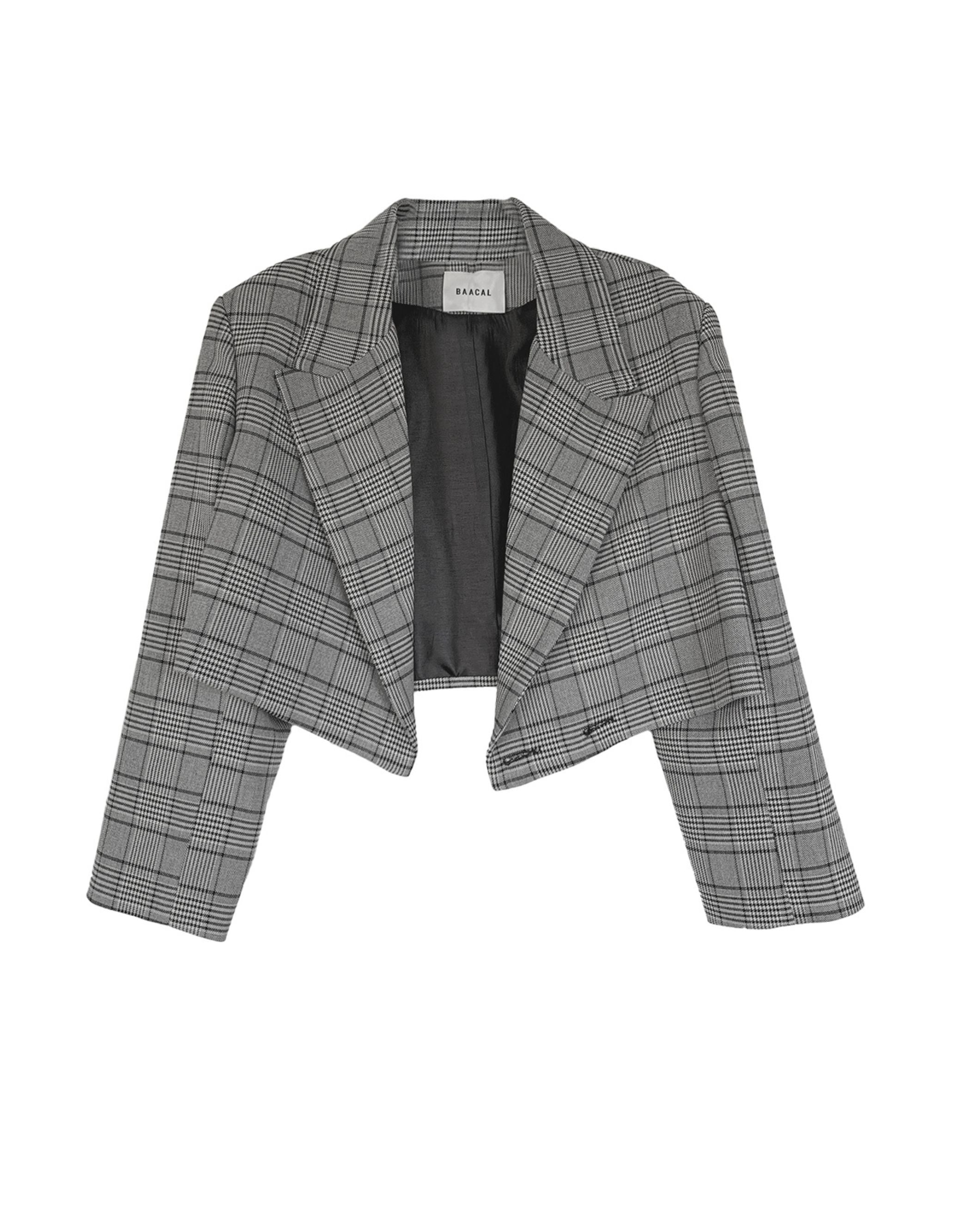 Plaid Lightweight The Crop Blazer is offered here in a classic plaid. The best Item to update your Fall wardrobe.  Perfect to wear open or closed with inside hidden buttons. 