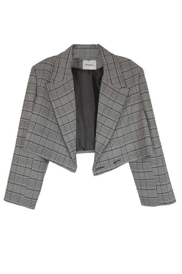 Plaid Lightweight The Crop Blazer is offered here in a classic plaid. The best Item to update your Fall wardrobe.  Perfect to wear open or closed with inside hidden buttons. 