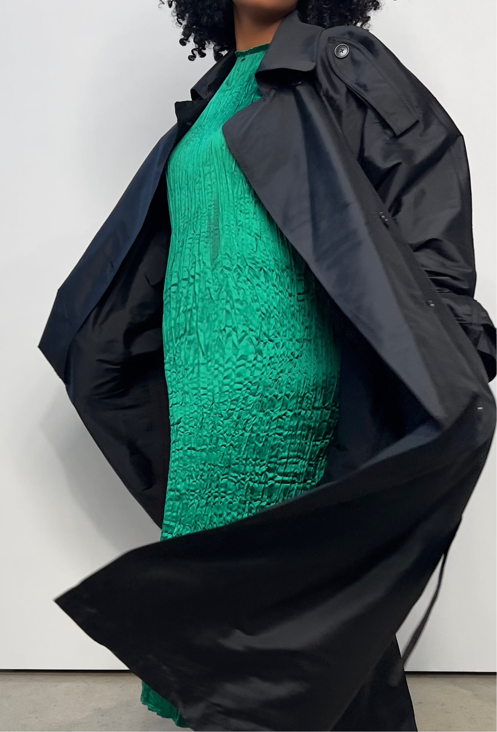 Delia Long Oversized Trench- Black Dupioni