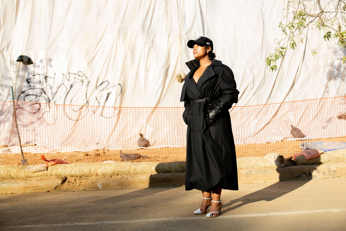 Delia Long Oversized Trench- Black Dupioni