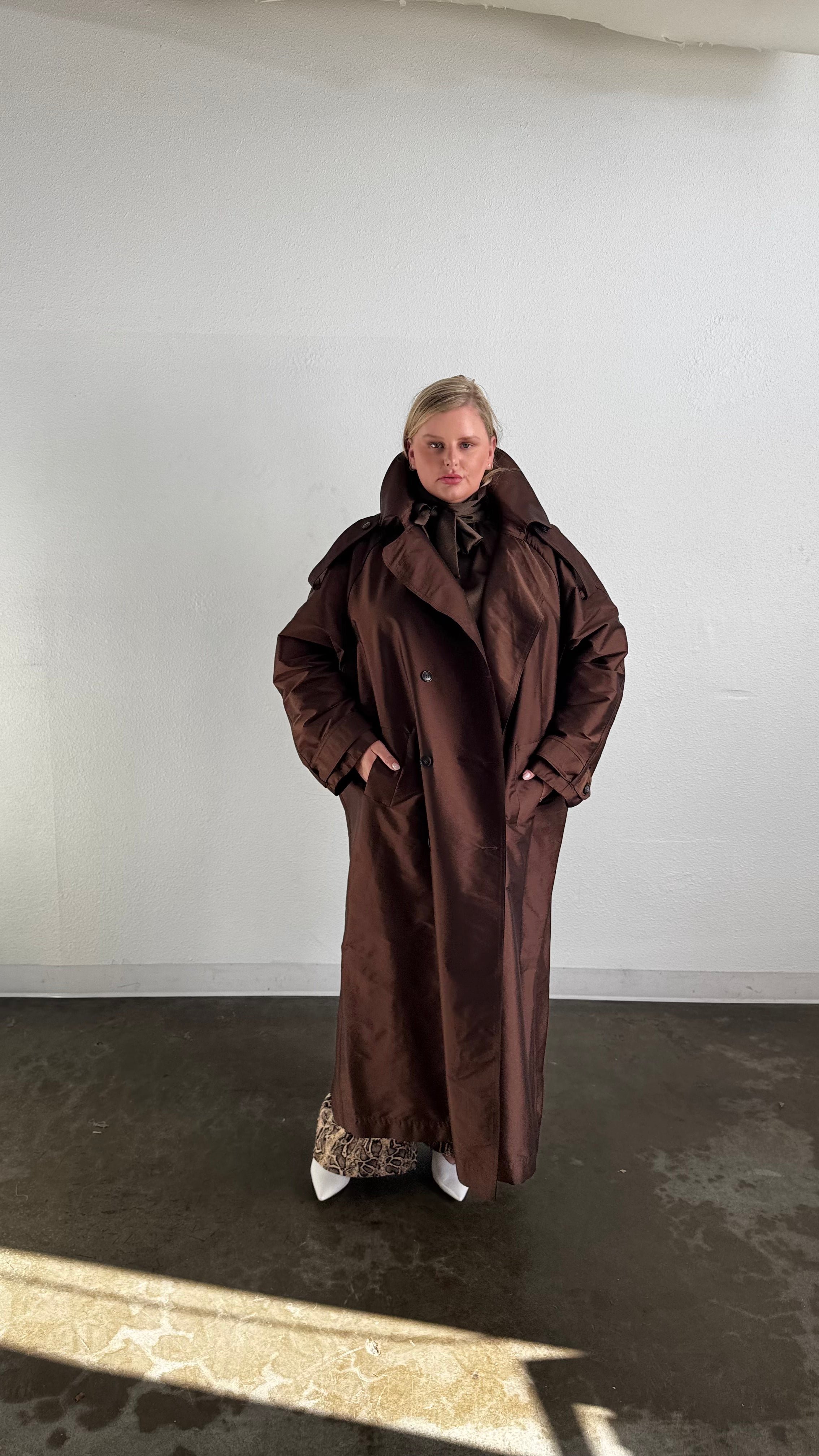 Delia Long Oversized Trench- Chocolate