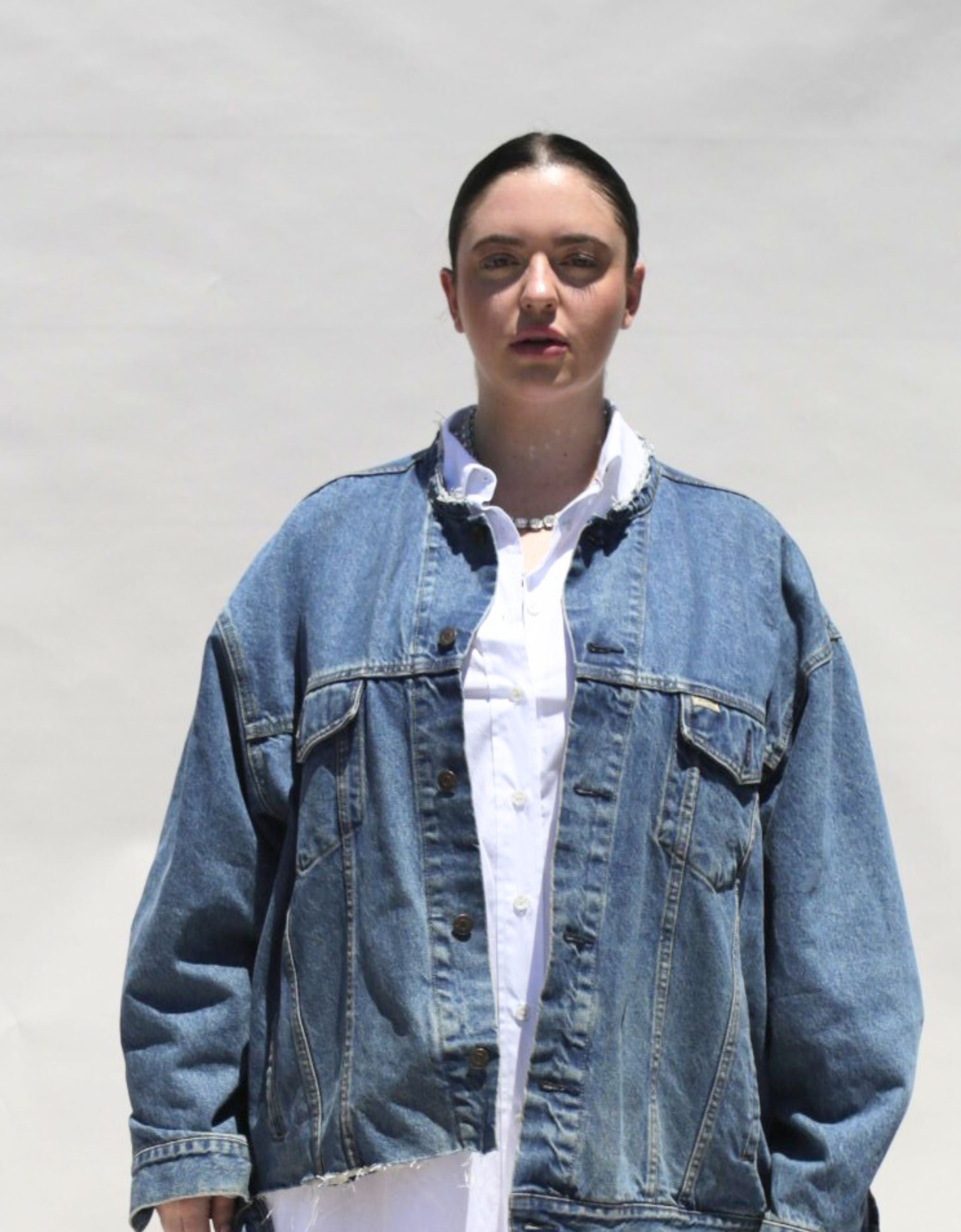 Baacal reconstructed denim jacket - on model