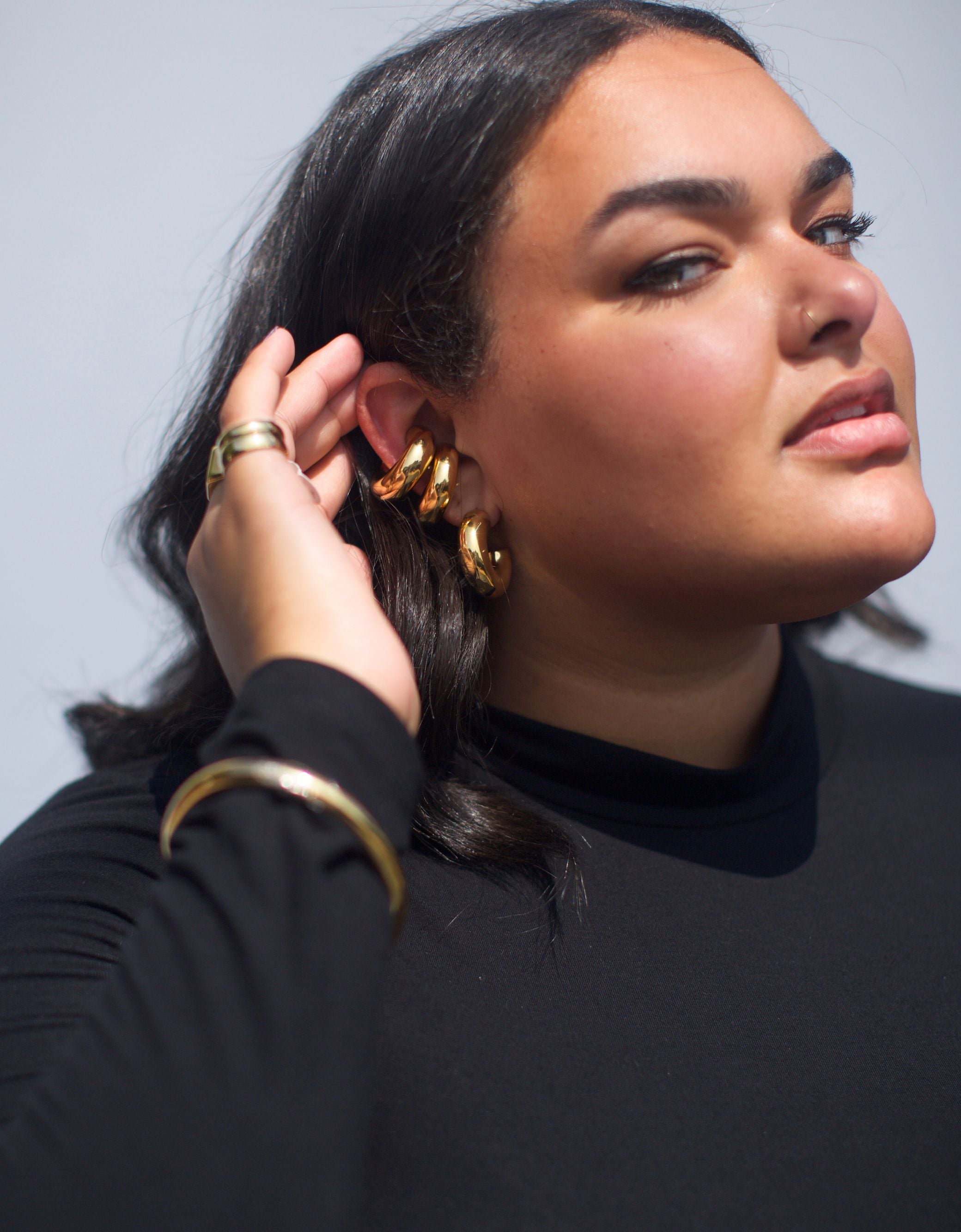 Large Chunky Ear Cuff- Gold on model