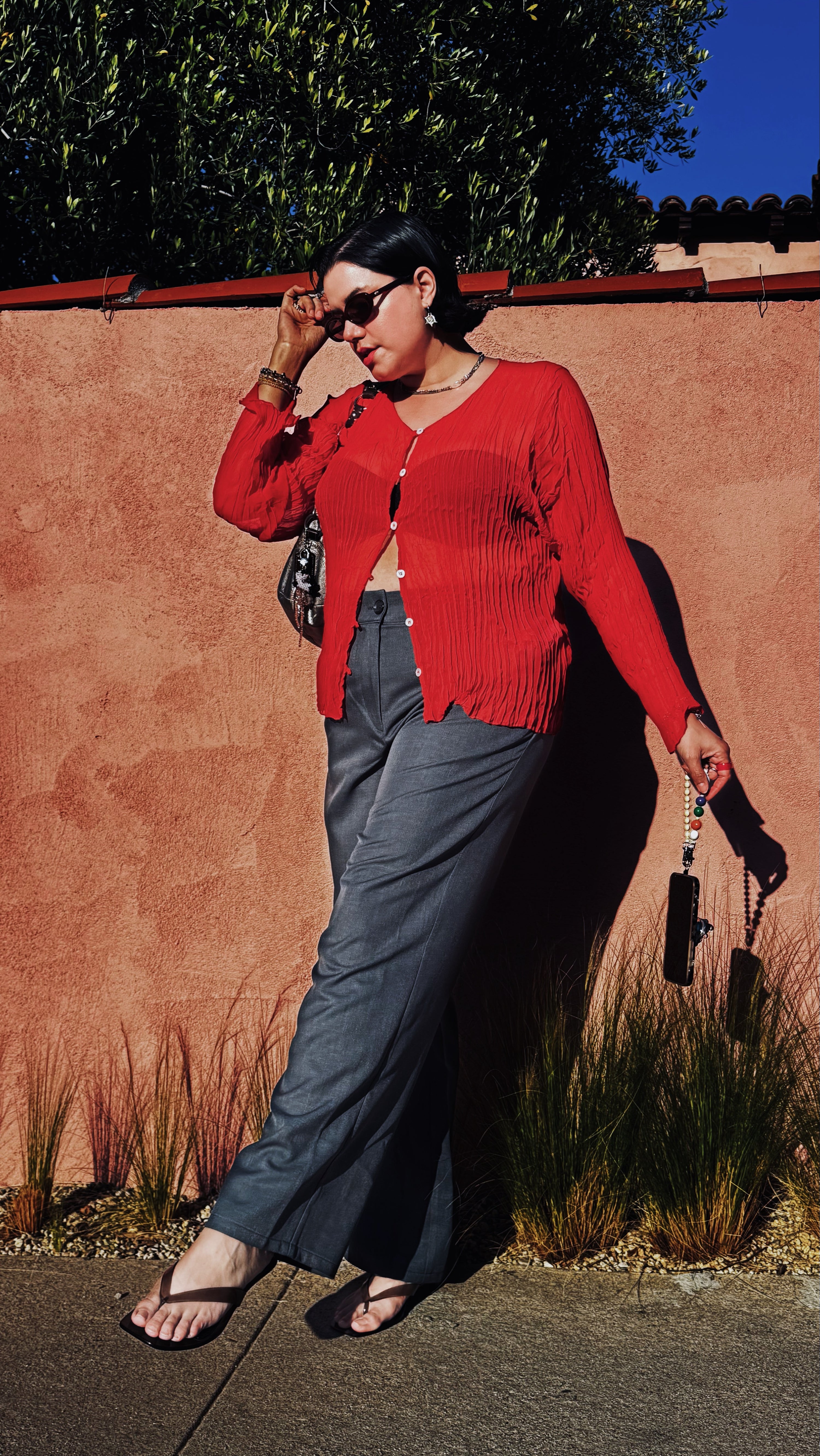 Maya Pleated Cardigan- Lipstick Red