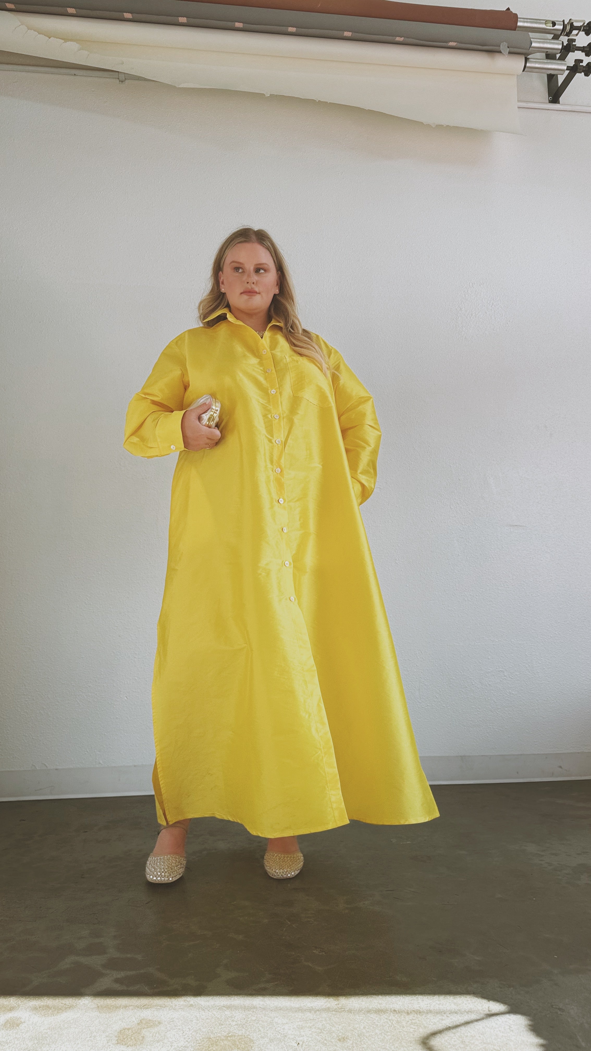 Ultra Maxi Shirt Dress - Yellow Dupioni