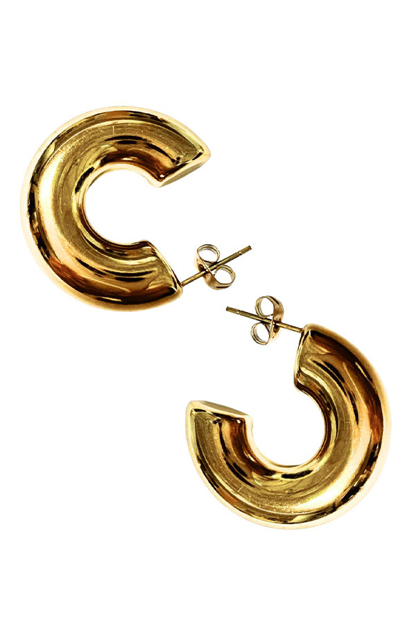 Chunky 1" Gold Hoop Earrings gold plated Stainless Steel Hypoallergenic and skin friendly. Tarnish resistant. Waterproof.