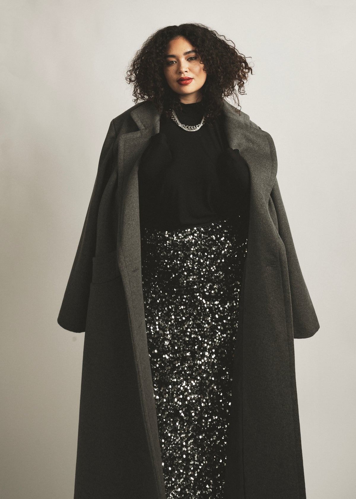 Kaya Midi Sequin Skirt - Silver Black