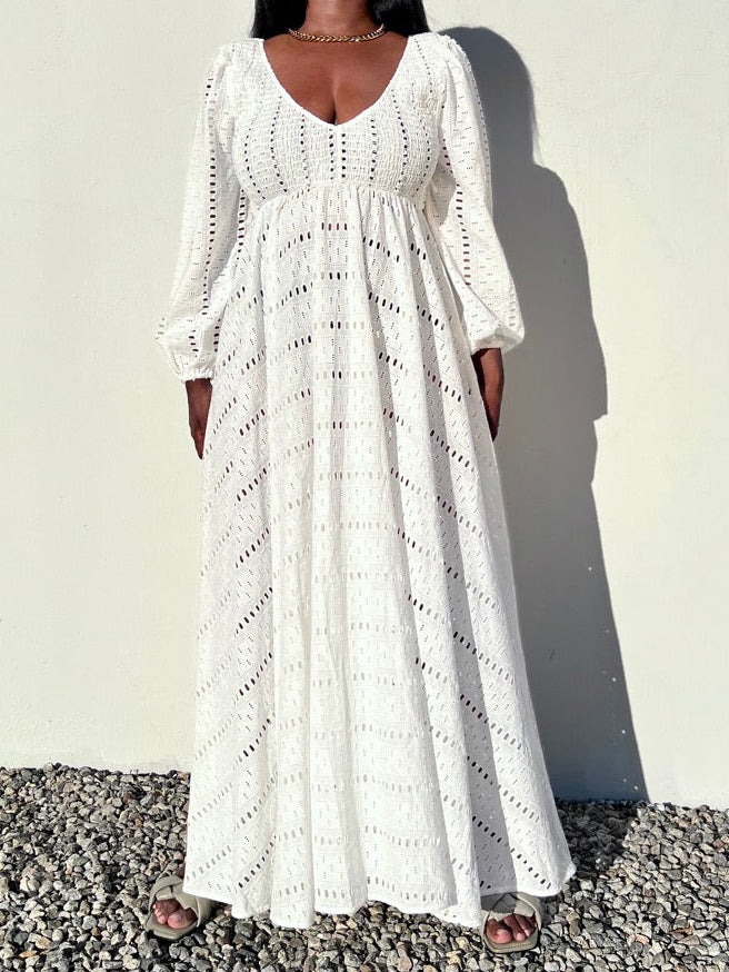 Joni Maxi Dress - Ivory Cotton Eyelet