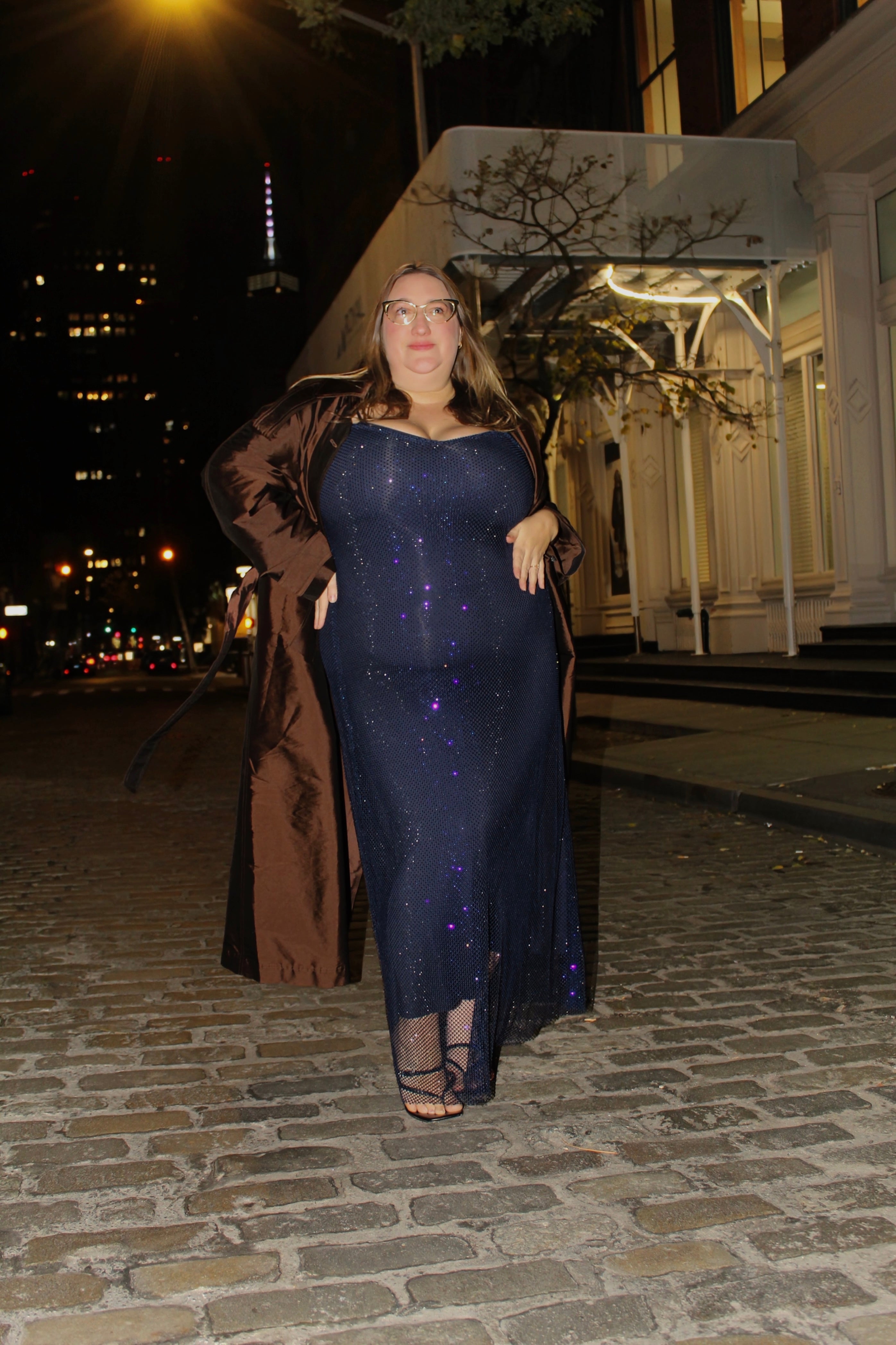 The Crystal Stone Mesh Dress- Midnight Blue