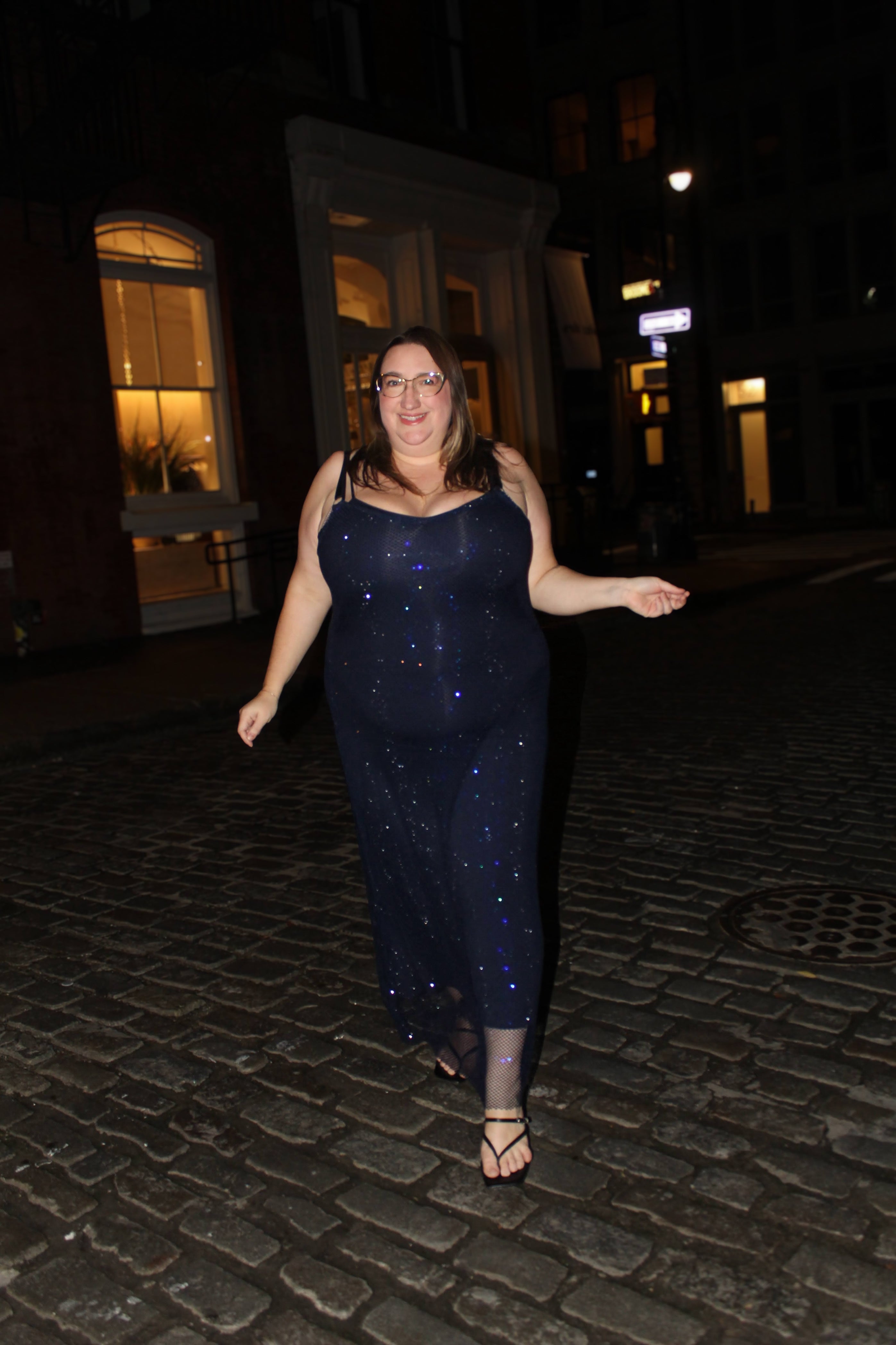 The Crystal Stone Mesh Dress- Midnight Blue