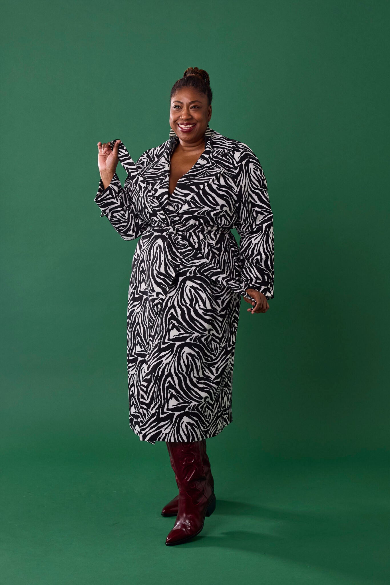 Aria Double Breasted Trench- Black White Zebra