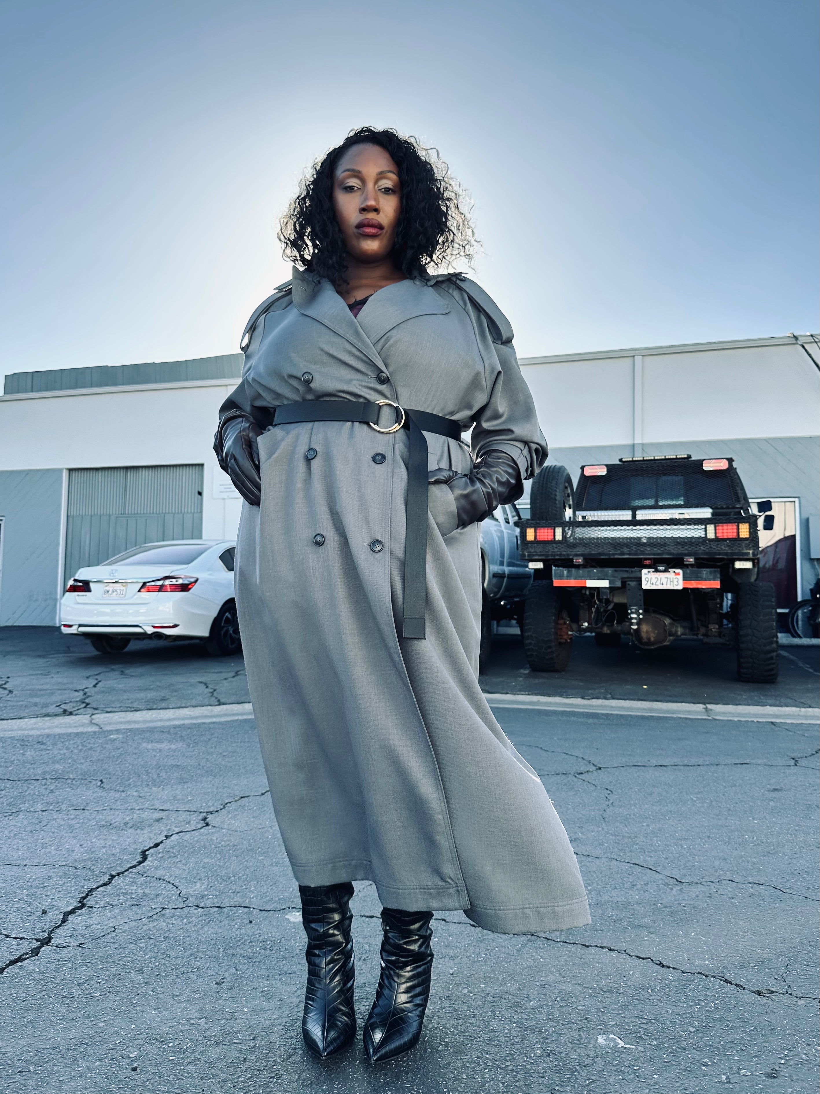 Delia Long Oversized Trench- Grey Wool