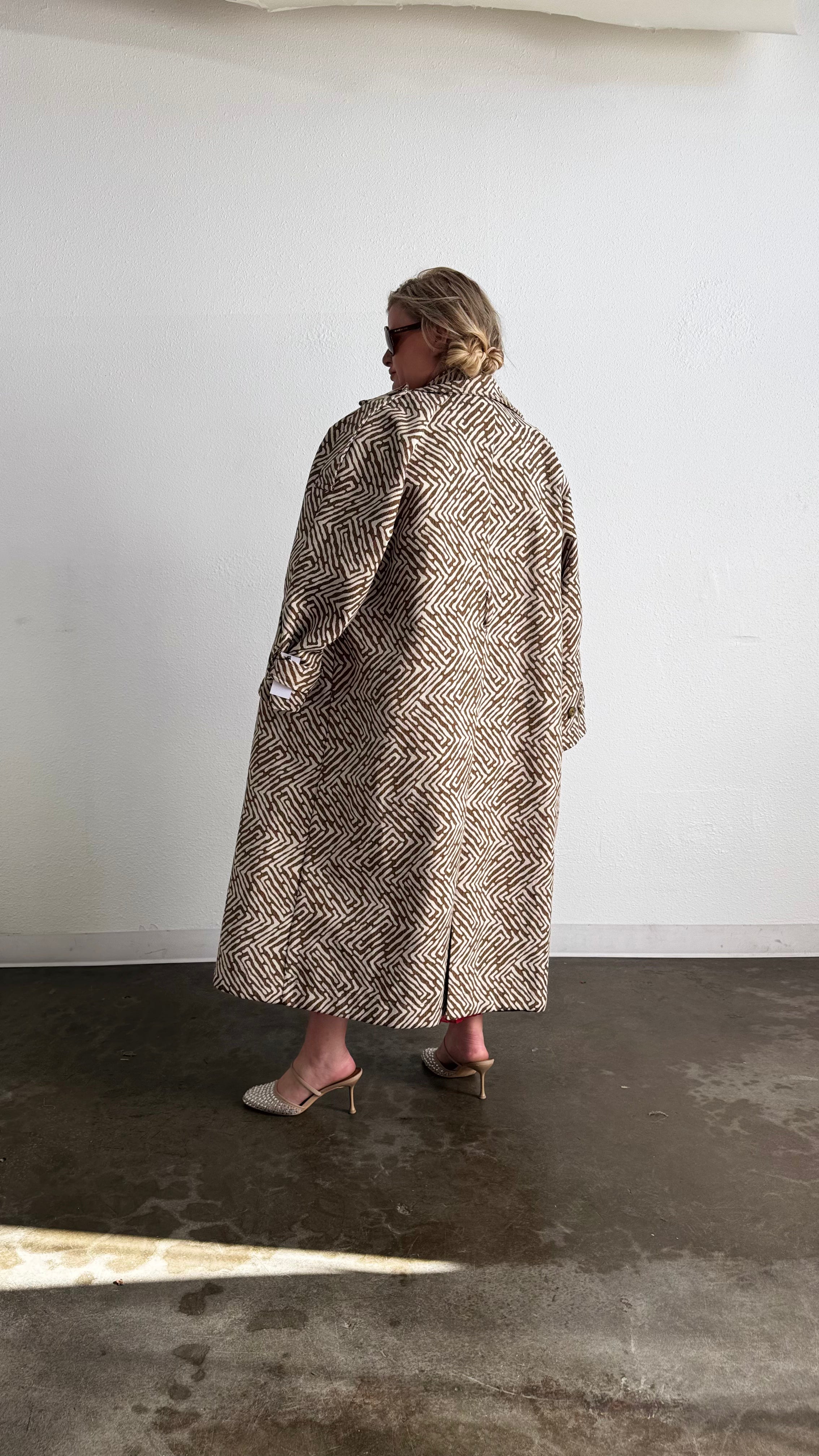 Aria Double Breasted Trench-  Geo Brown Cream