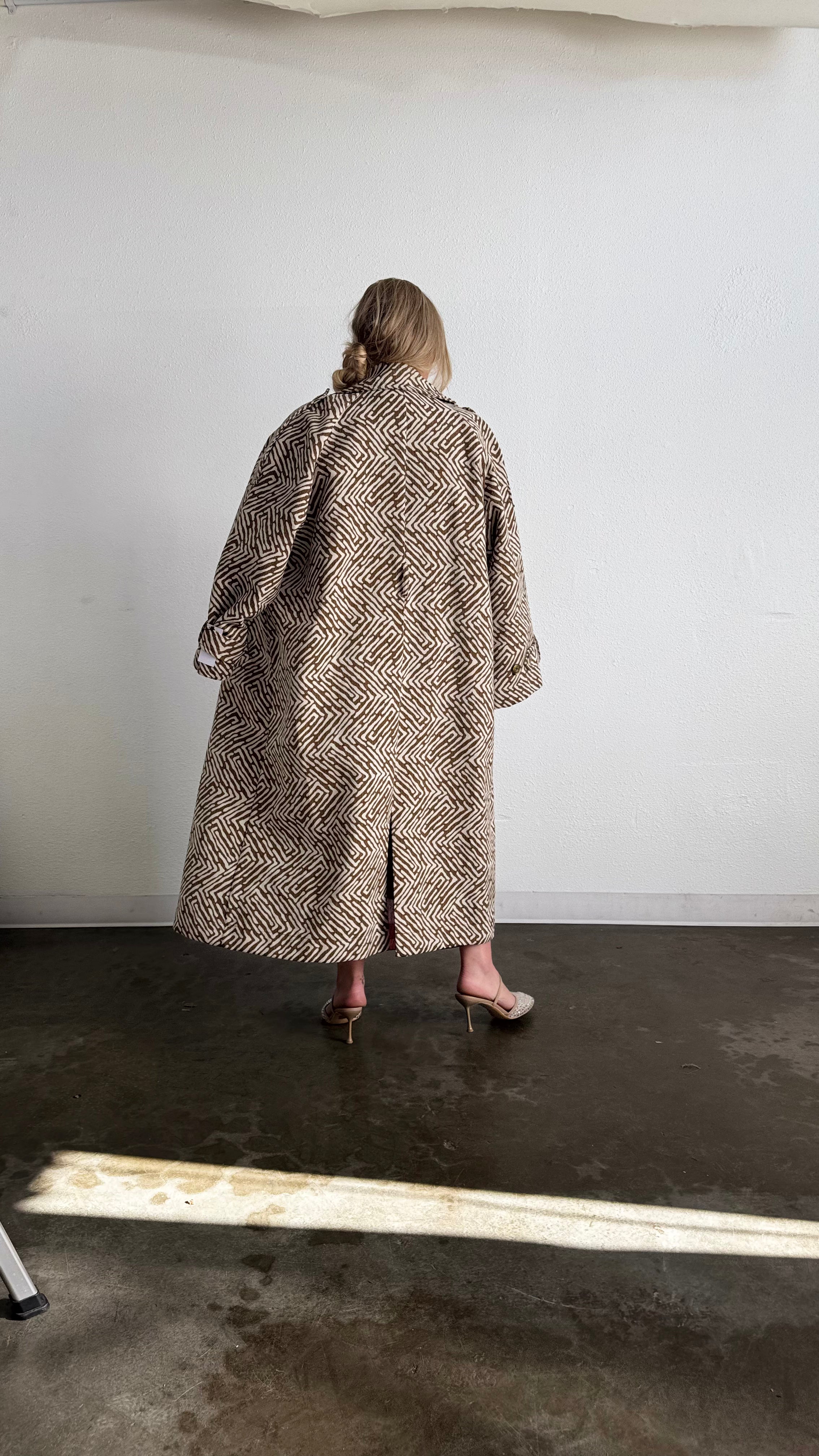 Aria Double Breasted Trench-  Geo Brown Cream