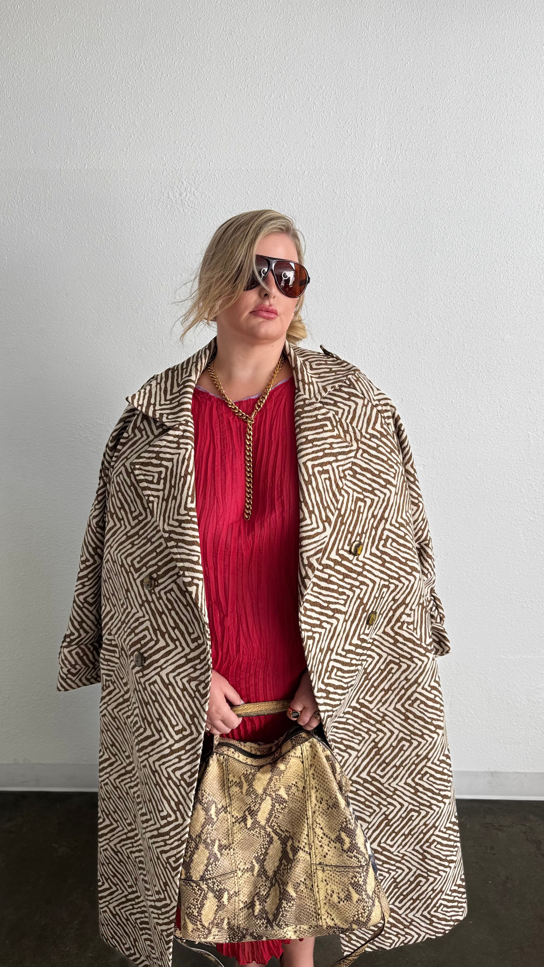 Aria Double Breasted Trench-  Geo Brown Cream