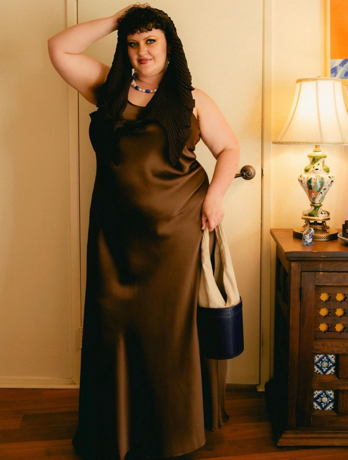 Leah Easy Satin Maxi Slip Dress - Chocolate