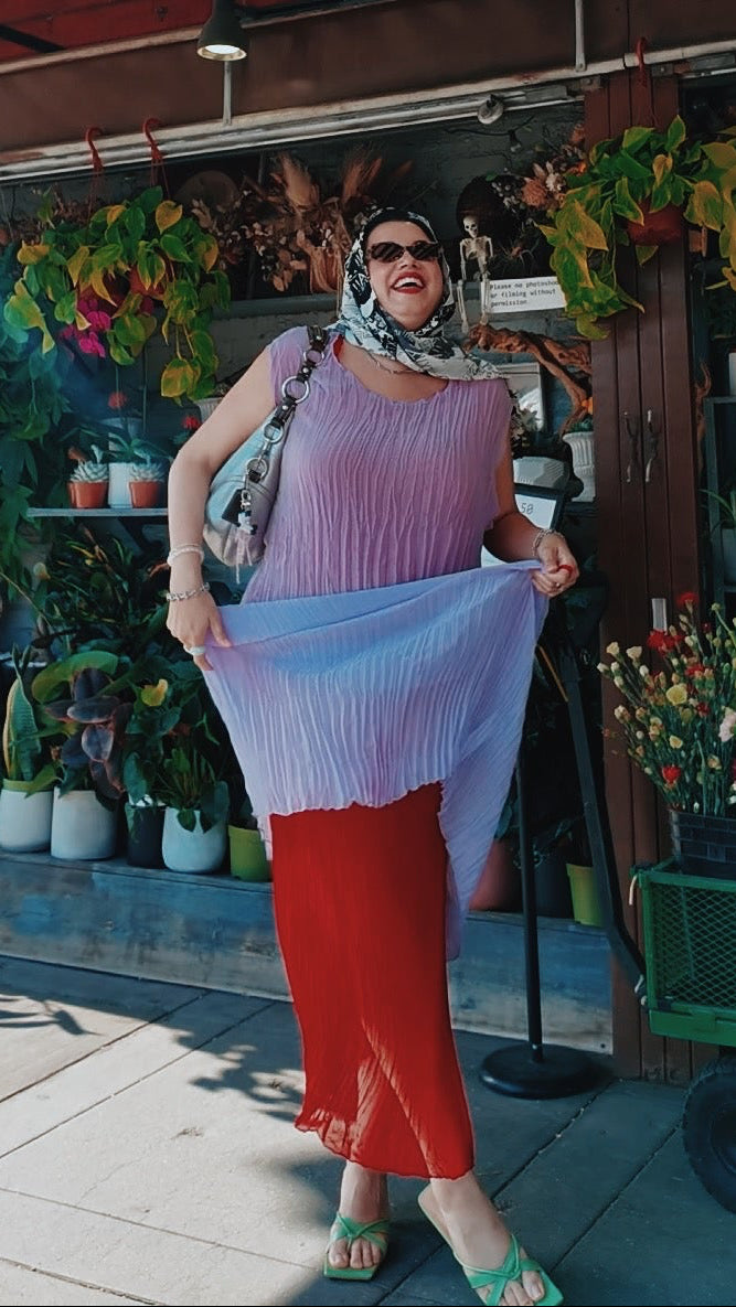 Pleated Maya and Jaya Set- Lavender/ Lipstick Red
