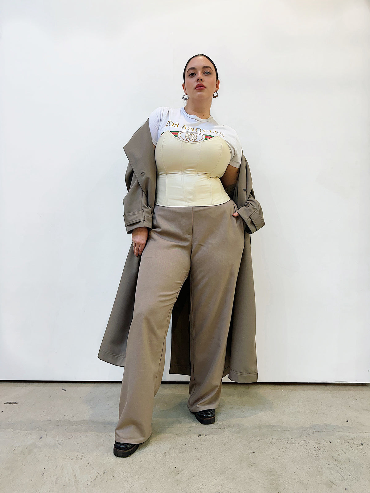 Hepburn Wide Leg Wool Pant - Taupe