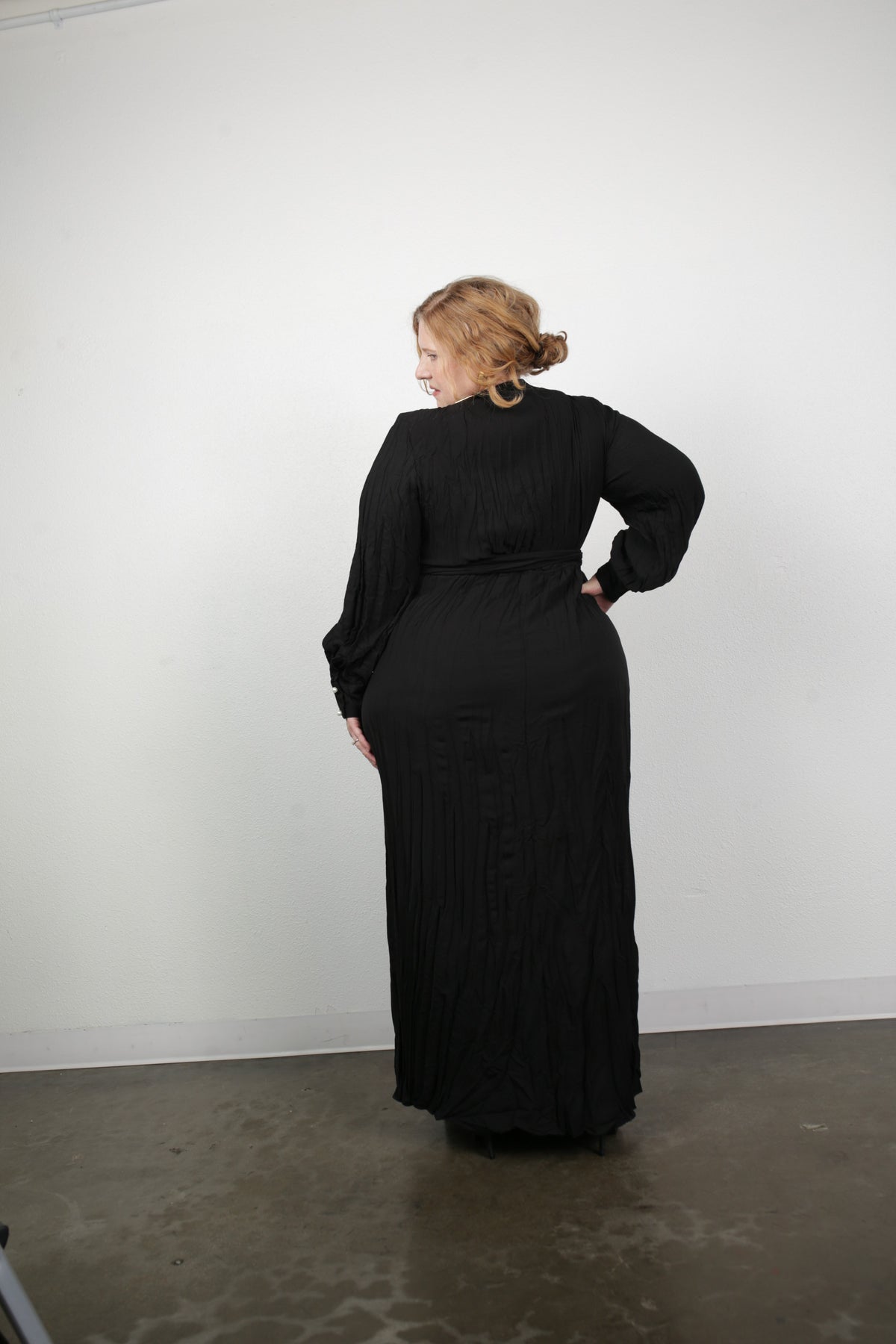 Pleated Maxi Wrap Dress - Classic Black
