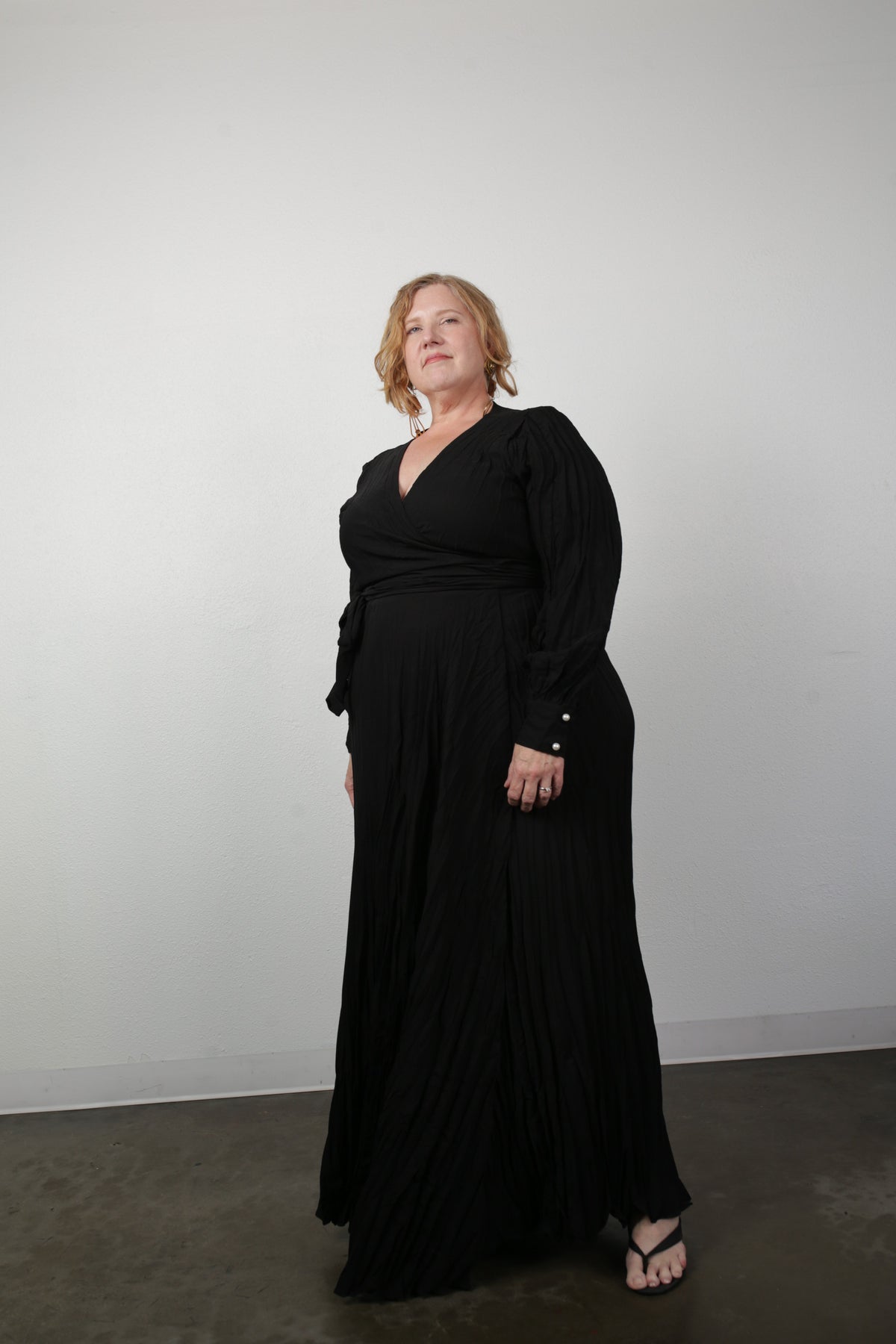 Pleated Maxi Wrap Dress - Classic Black