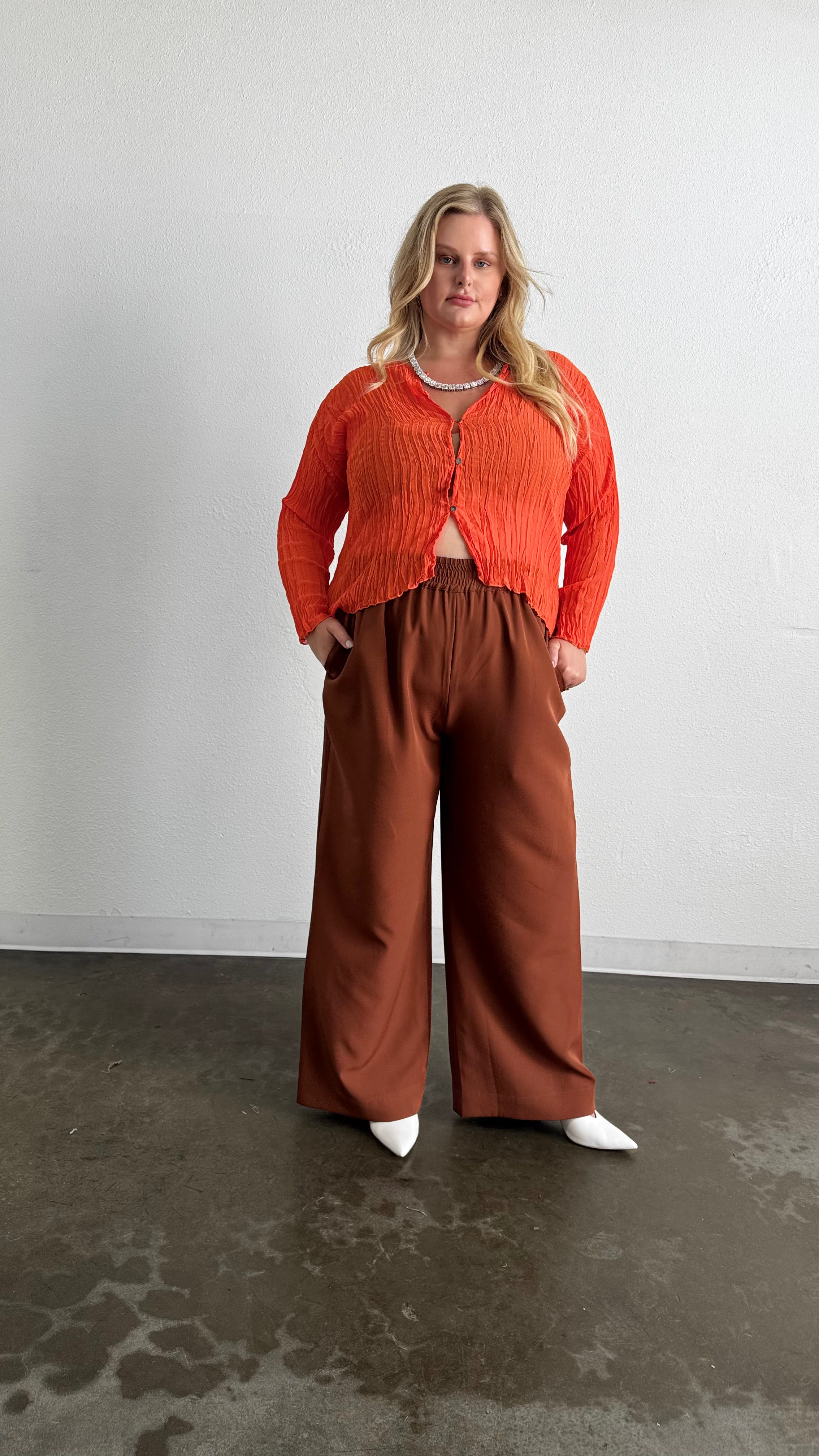 Maya Pleated Cardigan- Orange