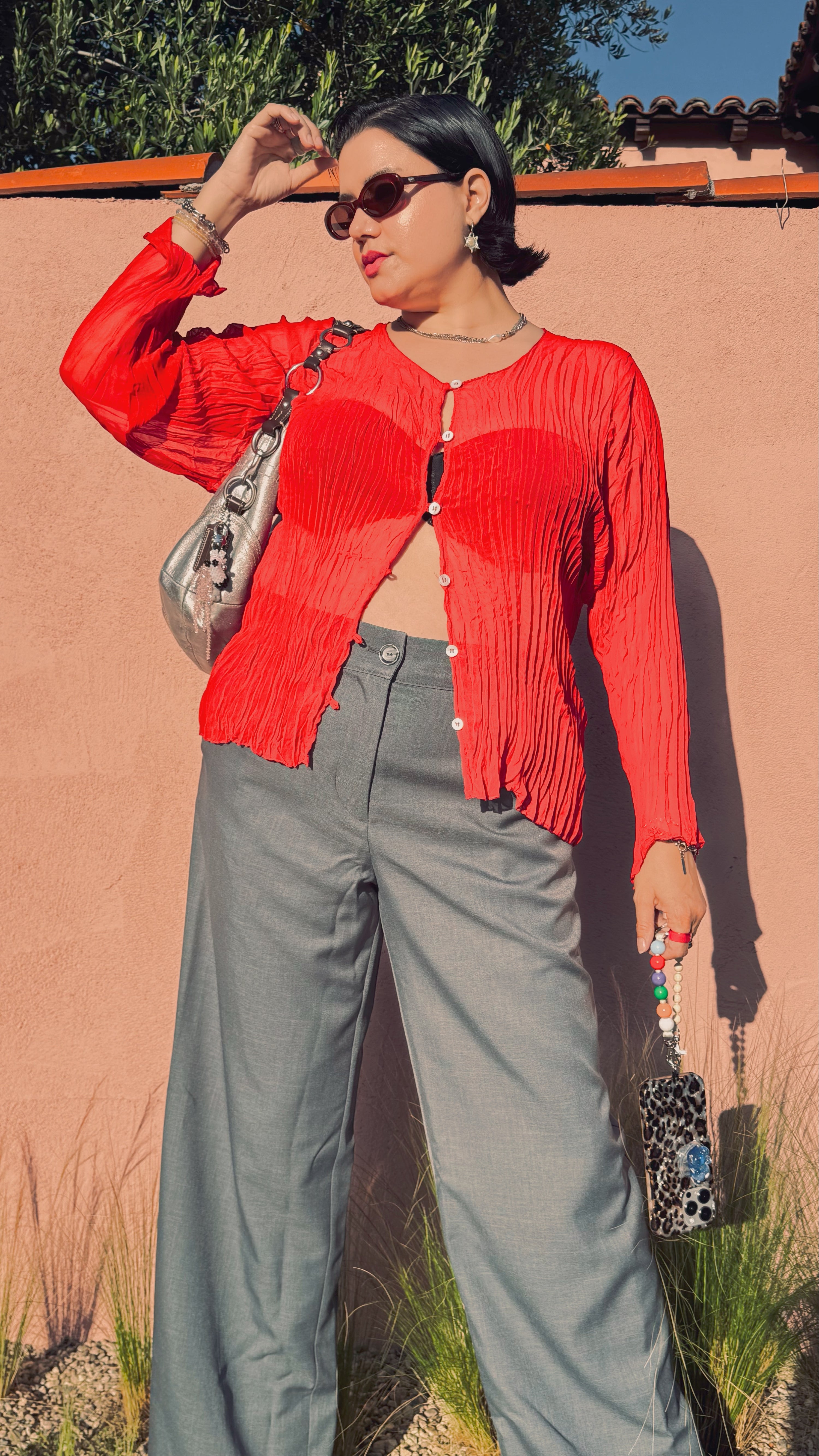 Maya Pleated Cardigan- Lipstick Red