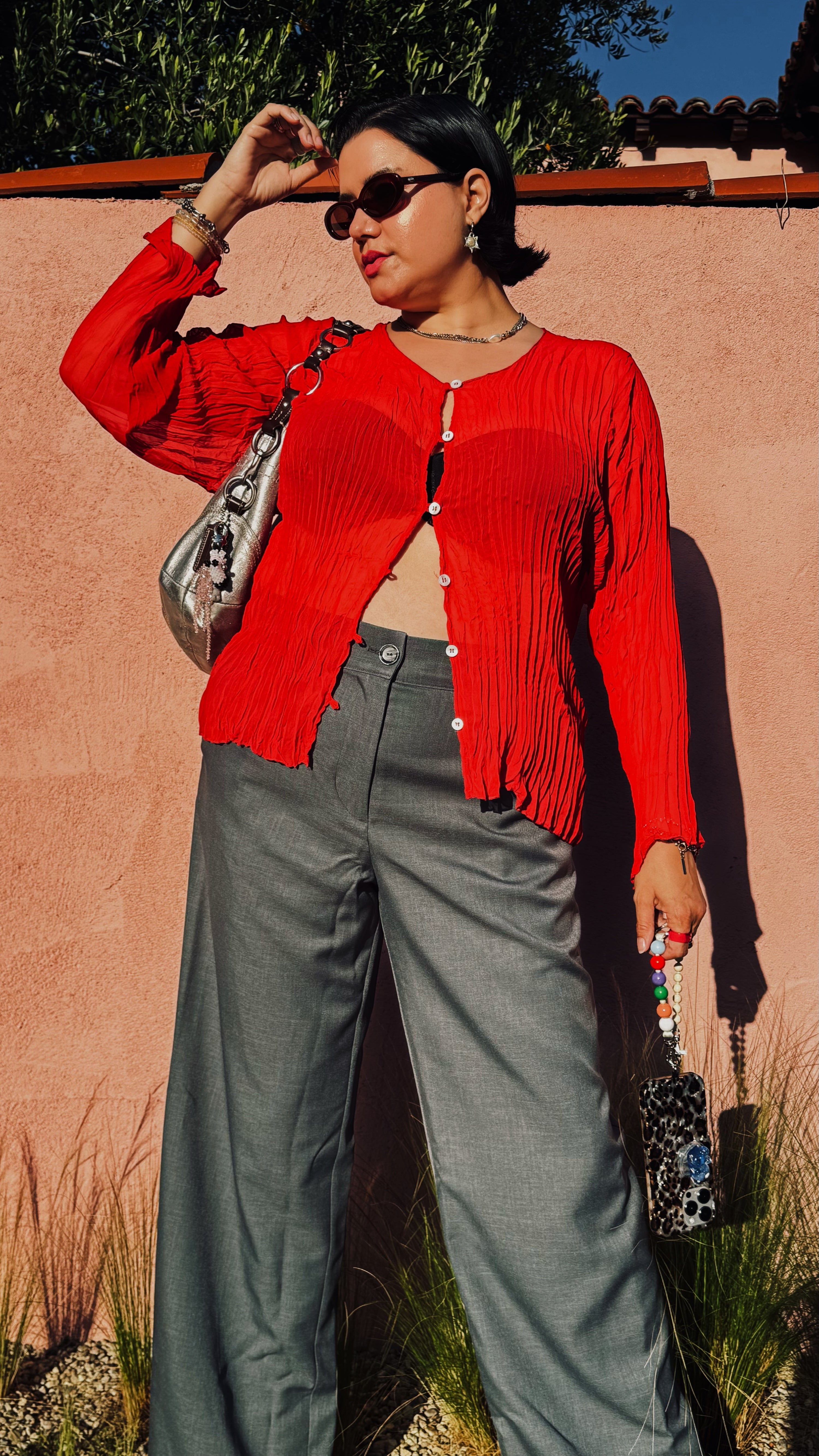 Maya Pleated Cardigan- Lipstick Red