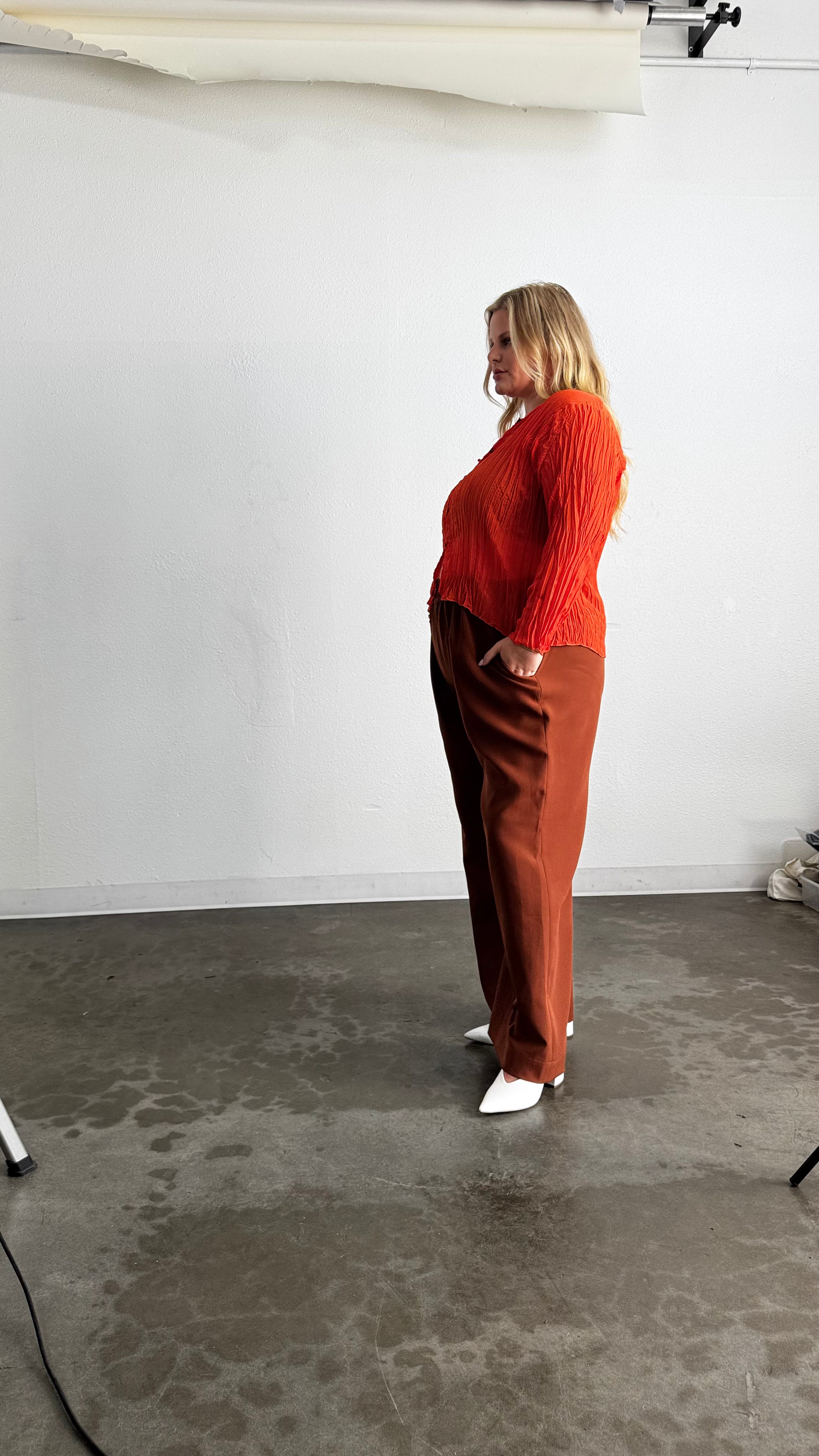Maya Pleated Cardigan- Orange