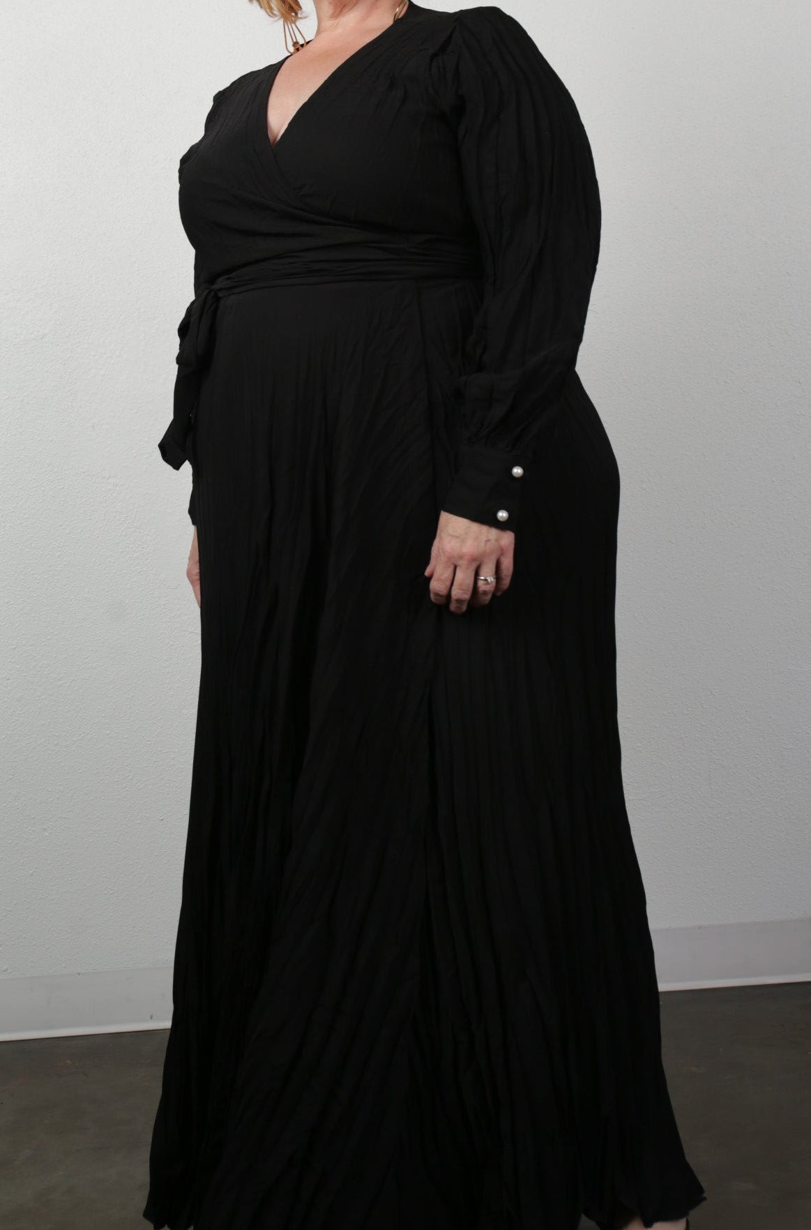 Pleated Maxi Wrap Dress - Classic Black