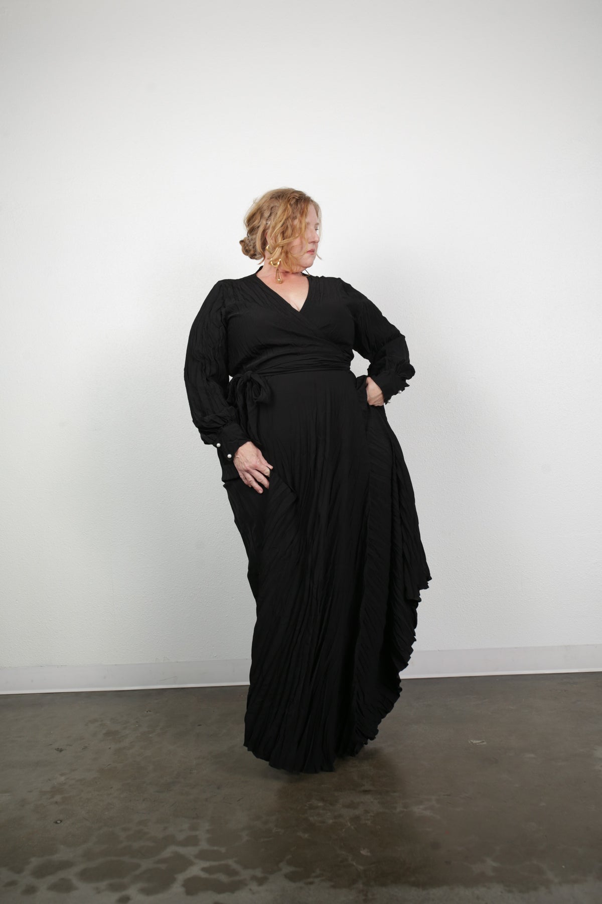 Pleated Maxi Wrap Dress - Classic Black