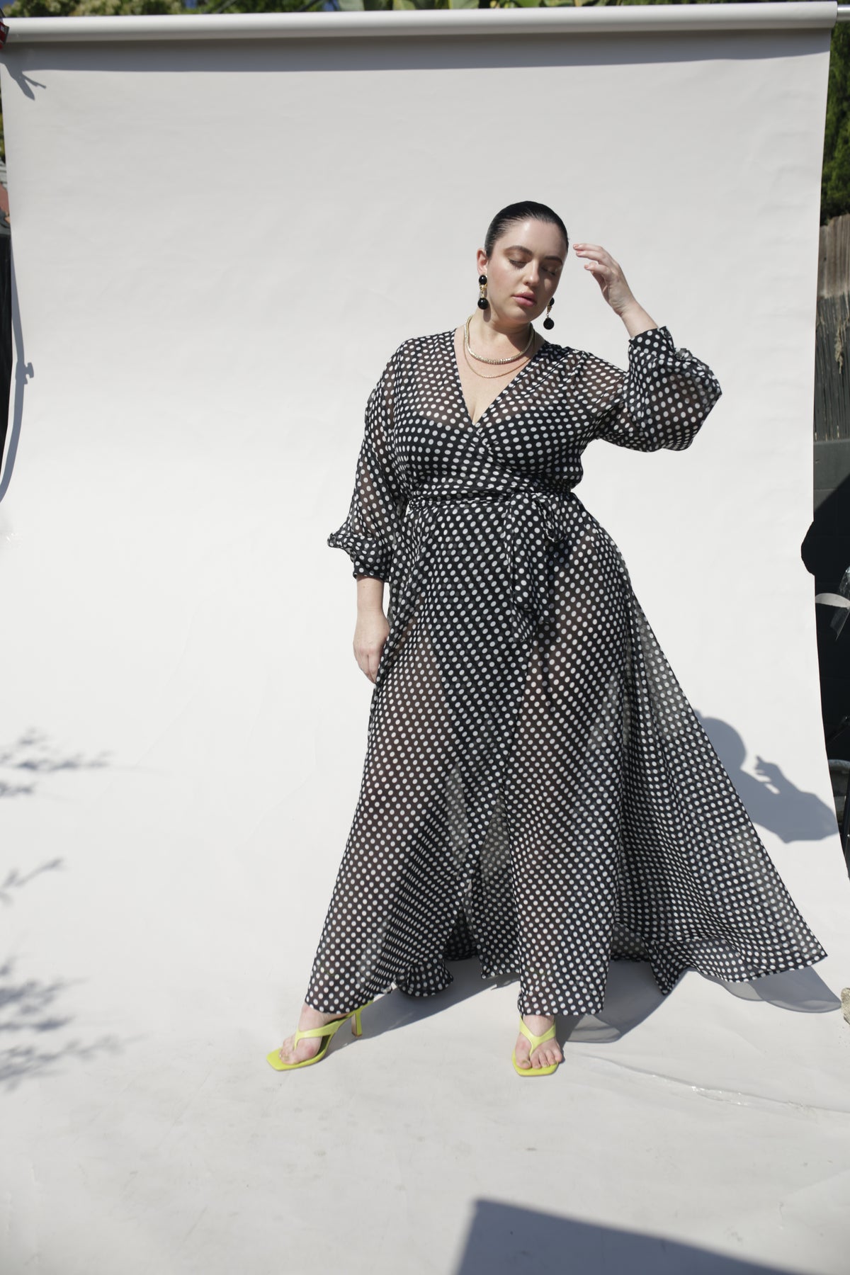 polka dot maxi dress black and white Rush | Andorra Dress The Rich In Love Strapless Maxi Dress in White/Black Polka Dot features a strapless neckline Emily Maxi Dress Black Polka