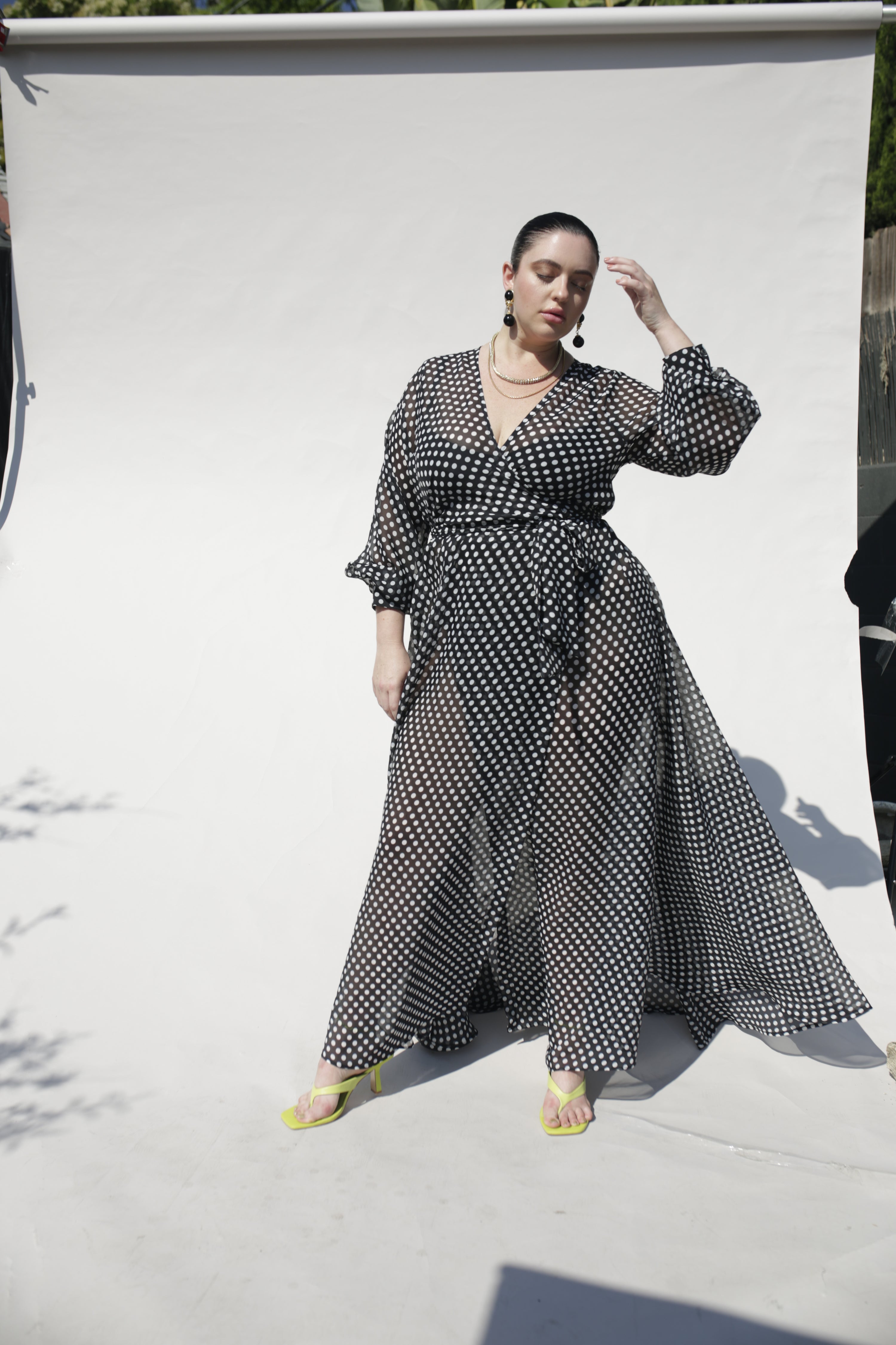 The Maxi Wrap Dress- New Polka Dot Black White