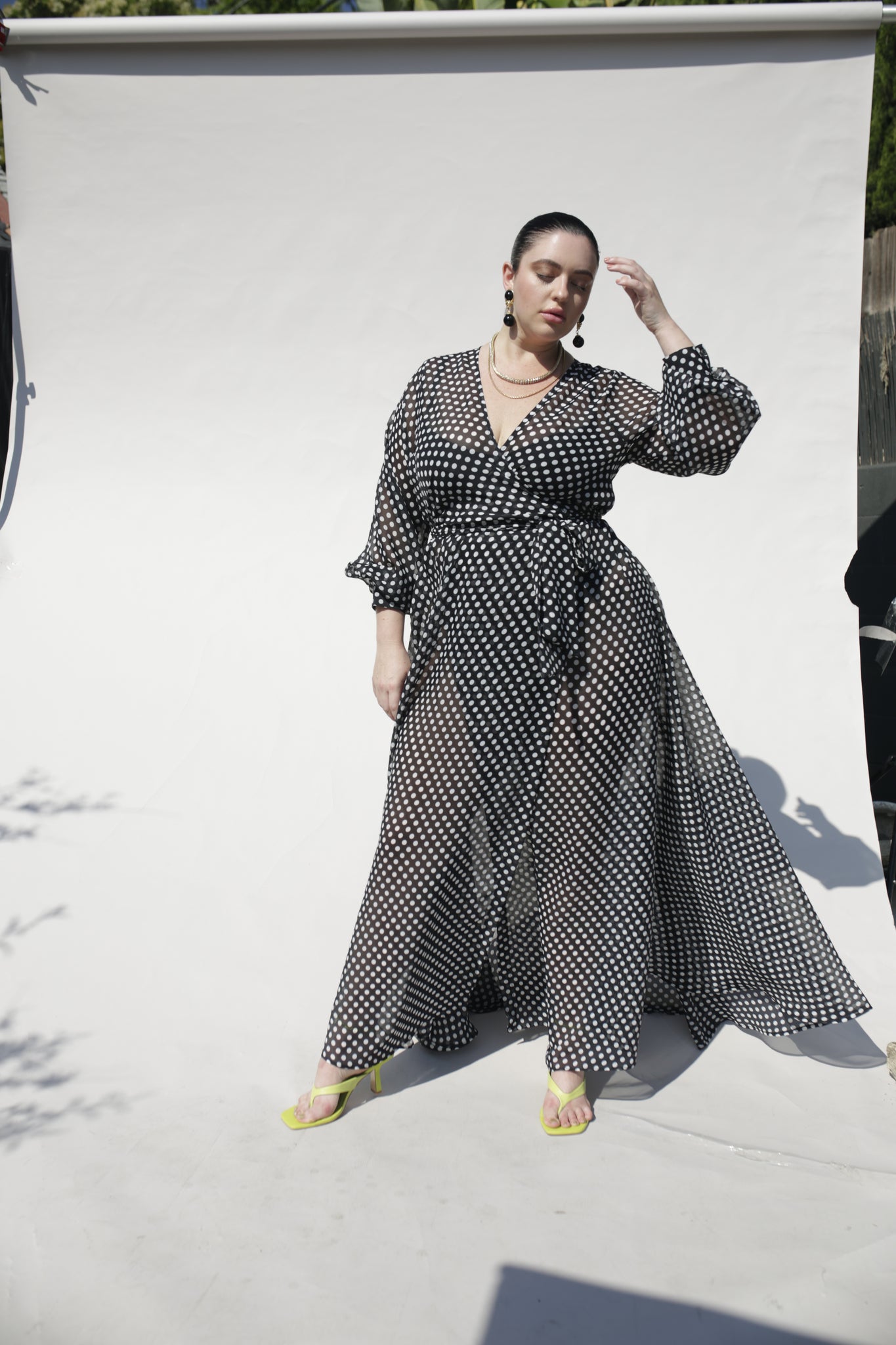 line and dot bisou wrap dress Cream Polka Dot Dress - Wrap Dress - Wrap Maxi Dress