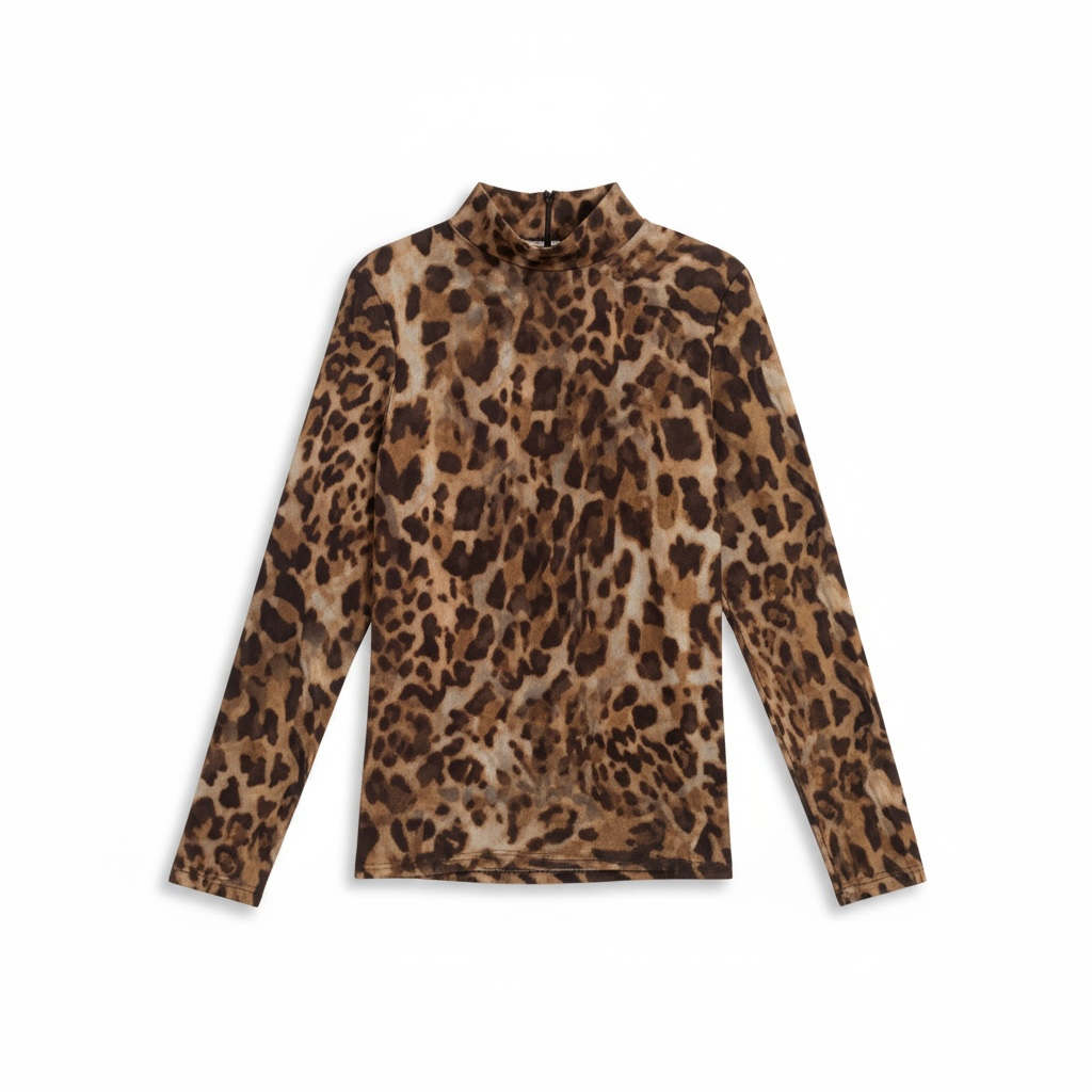 Shana Mesh Mock Turtleneck -Fierce Leopard