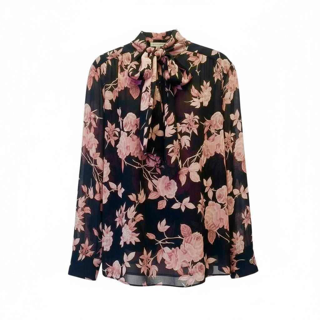 The Marion Tie Neck Silk Georgette Blouse - Botanical