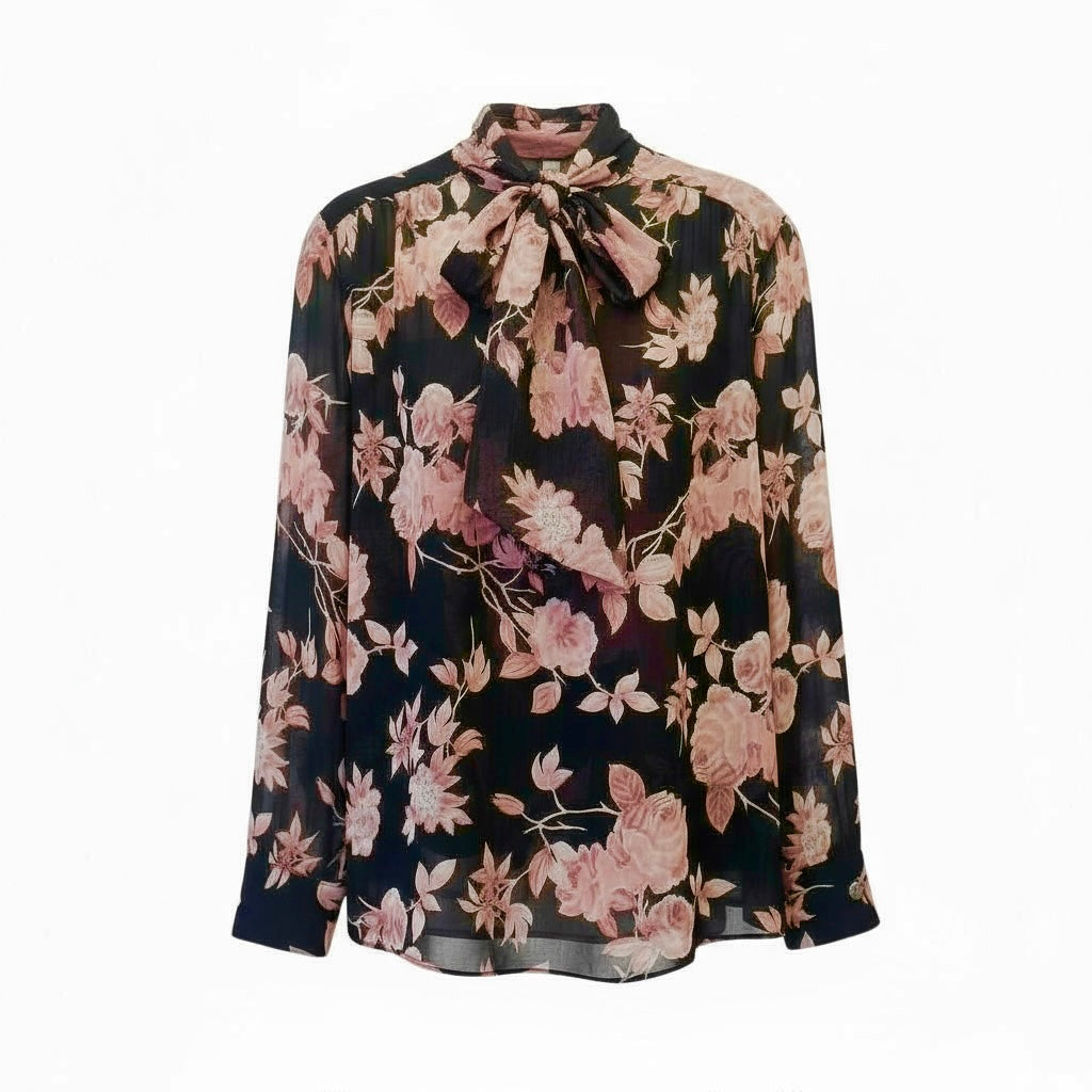 The Marion Tie Neck Silk Georgette Blouse - Botanical