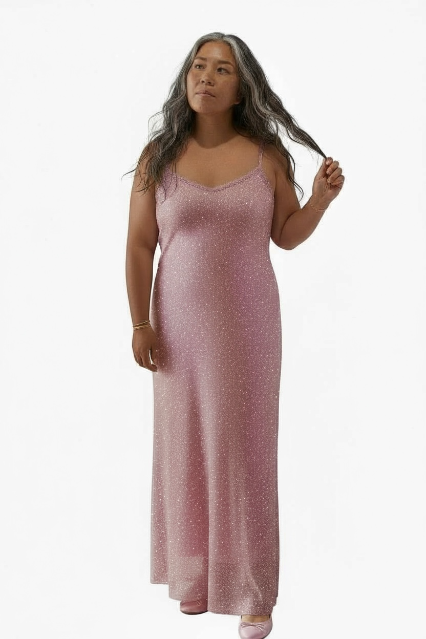 The Crystal Stone Mesh Dress- Blush Borealis