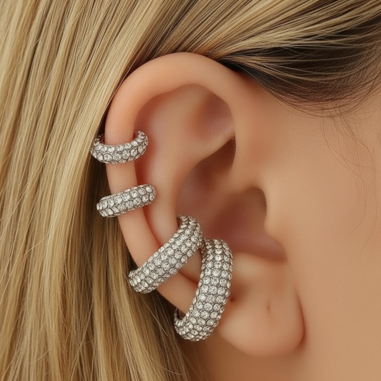 Slender Diamonette Ear Cuff- Platinum
