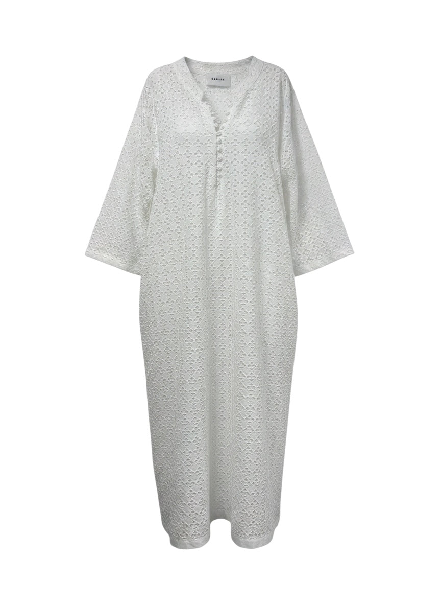 Talitha Dress- Lace Eyelet — on model, front